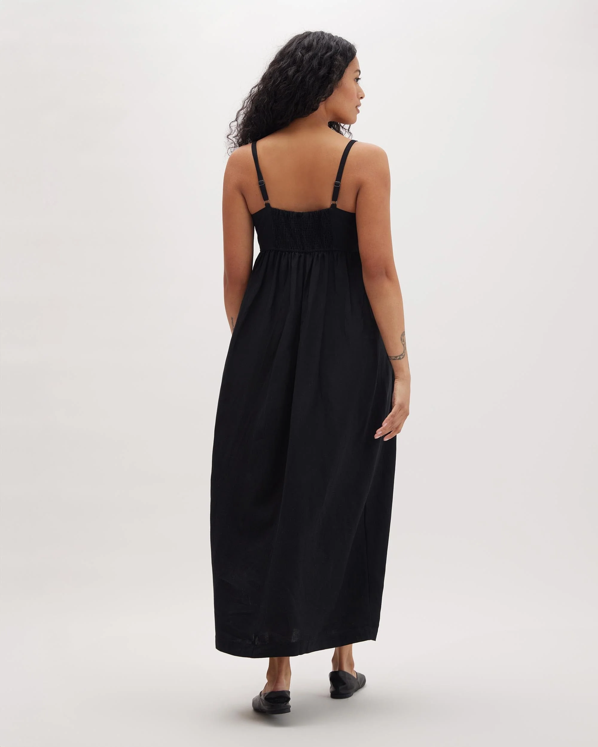 Womens Linen Maxi Dress - Rayon Linen Woven - Black - Image 3