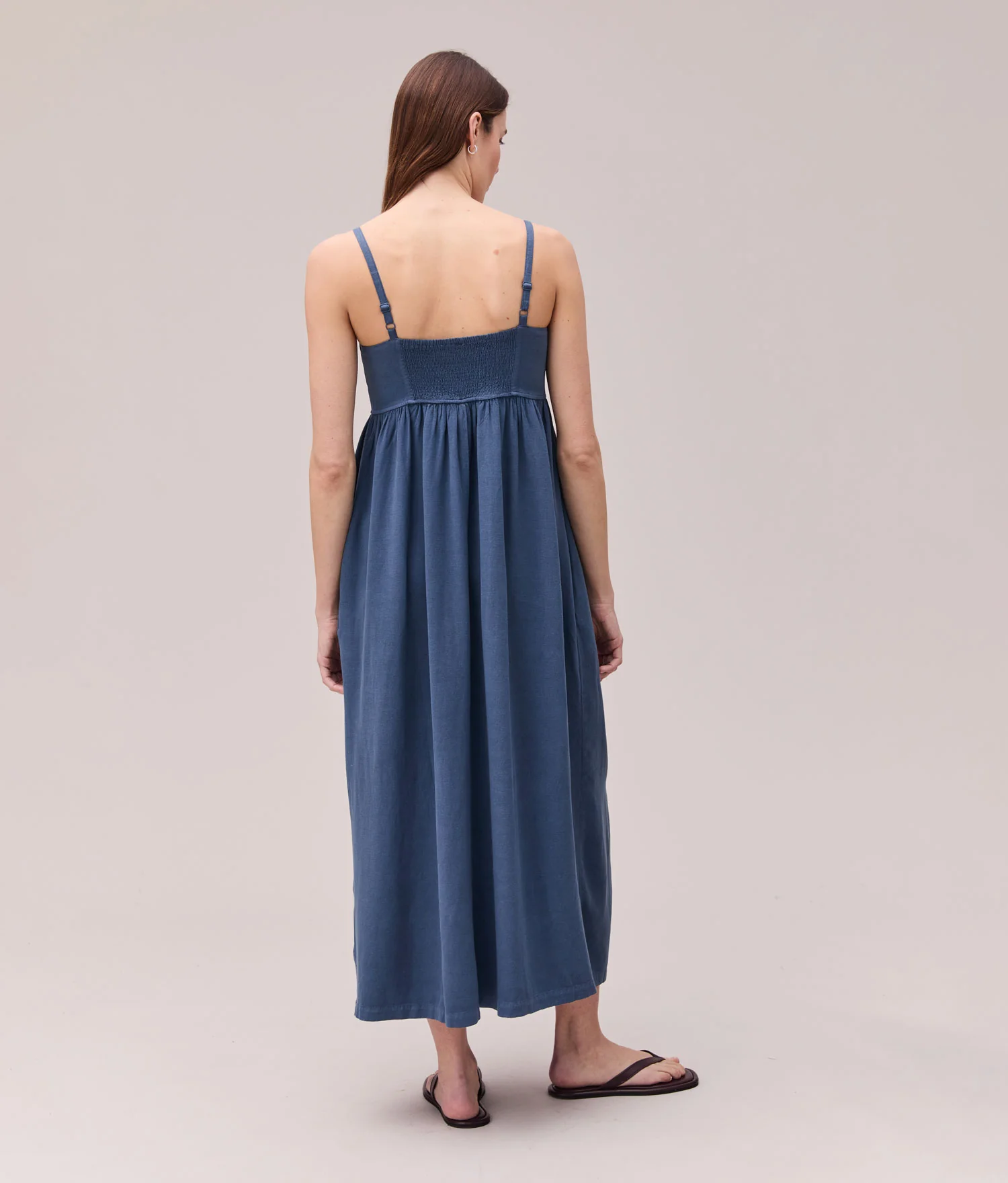 Womens Linen Maxi Dress - Rayon Linen Woven - Vintage Indigo - Image 2