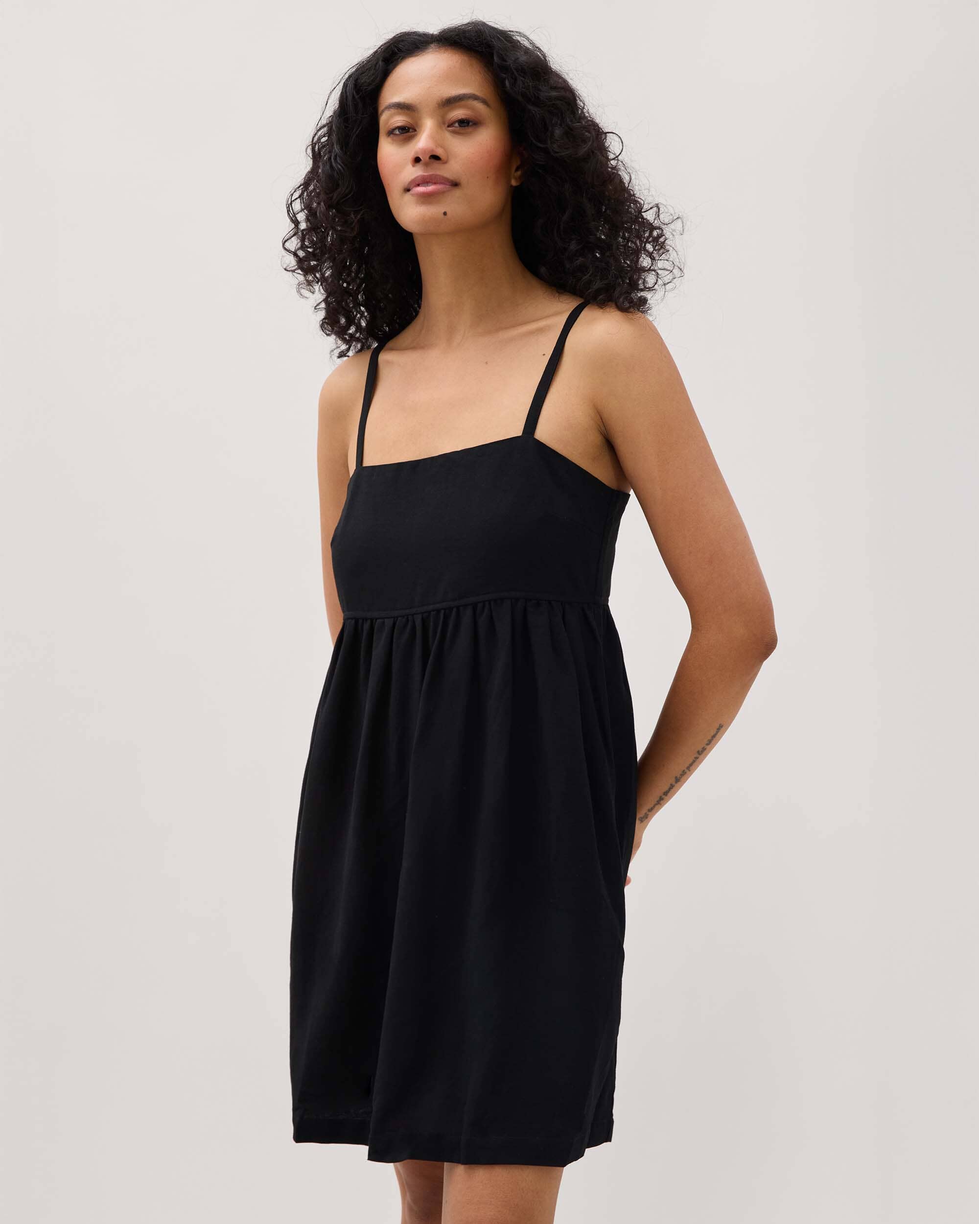 Womens Linen Mini Dress - Rayon Linen Woven - Black - Image 2