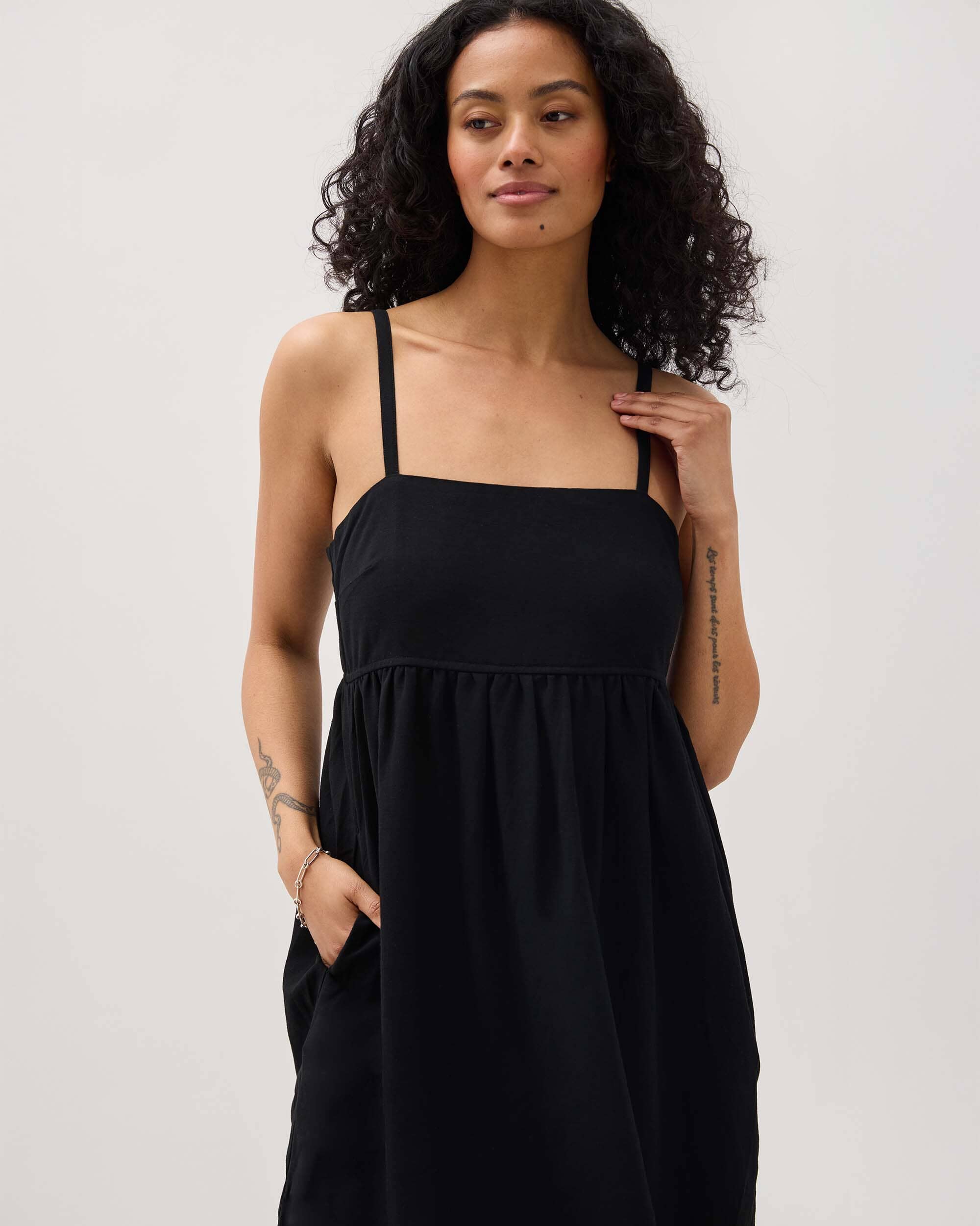 Womens Linen Mini Dress - Rayon Linen Woven - Black - Image 3