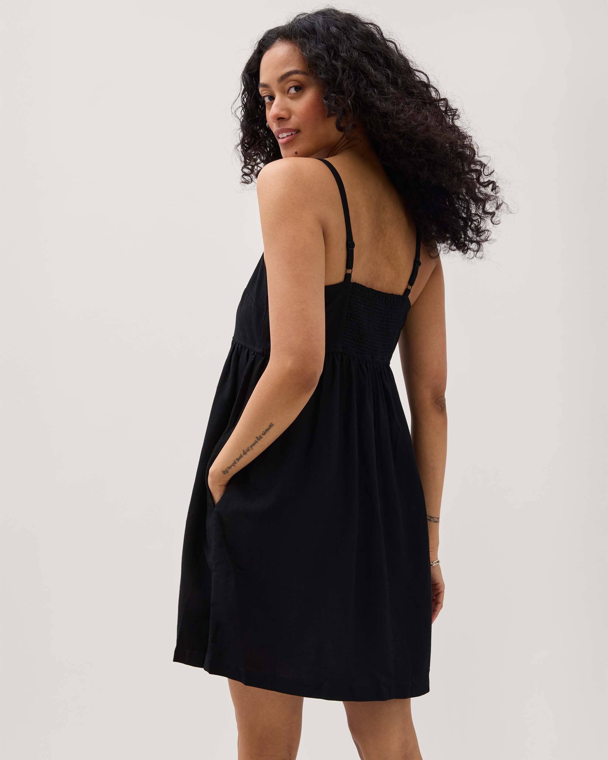 Womens Linen Mini Dress - Rayon Linen Woven - Black - Image 4