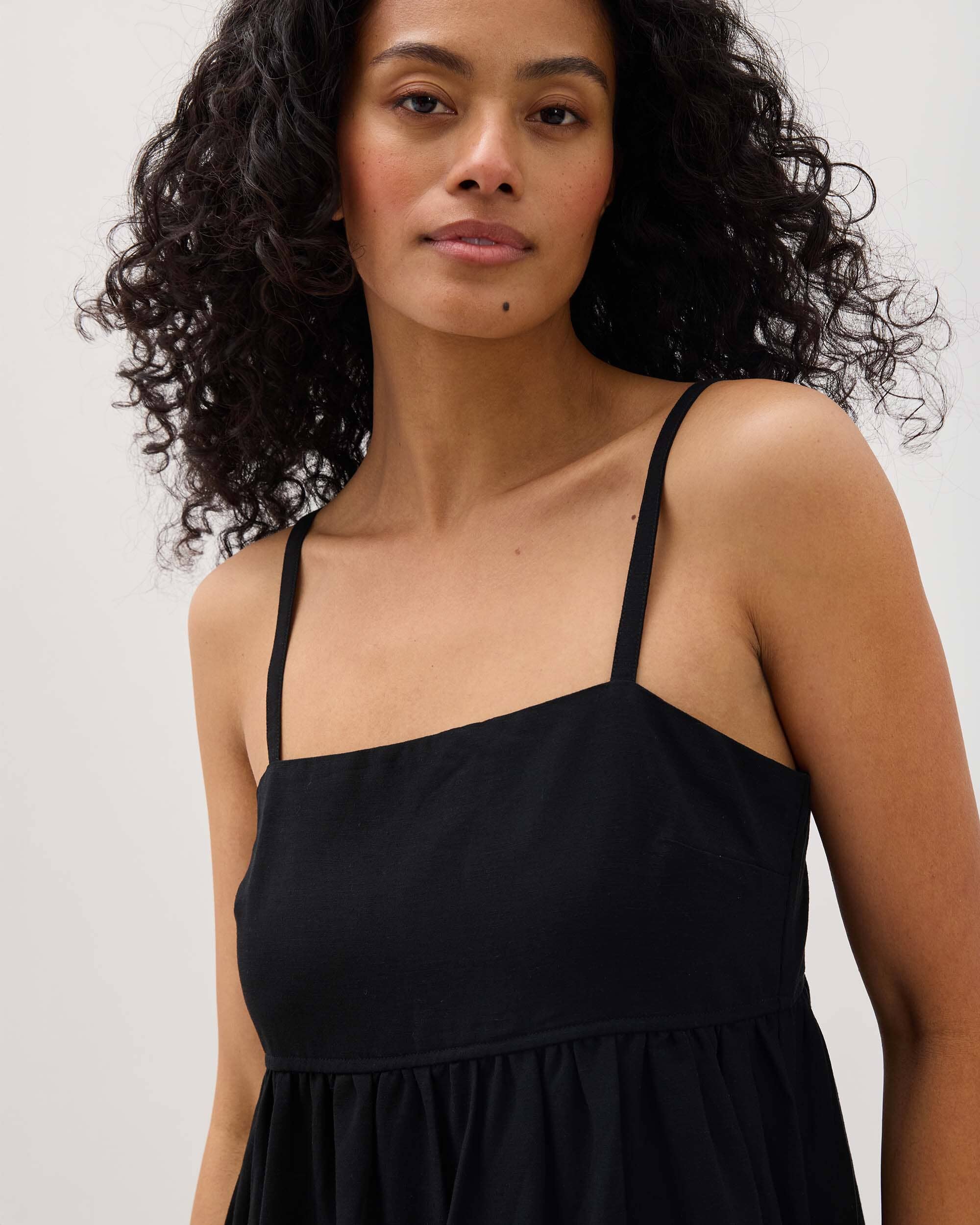 Womens Linen Mini Dress - Rayon Linen Woven - Black - Image 5