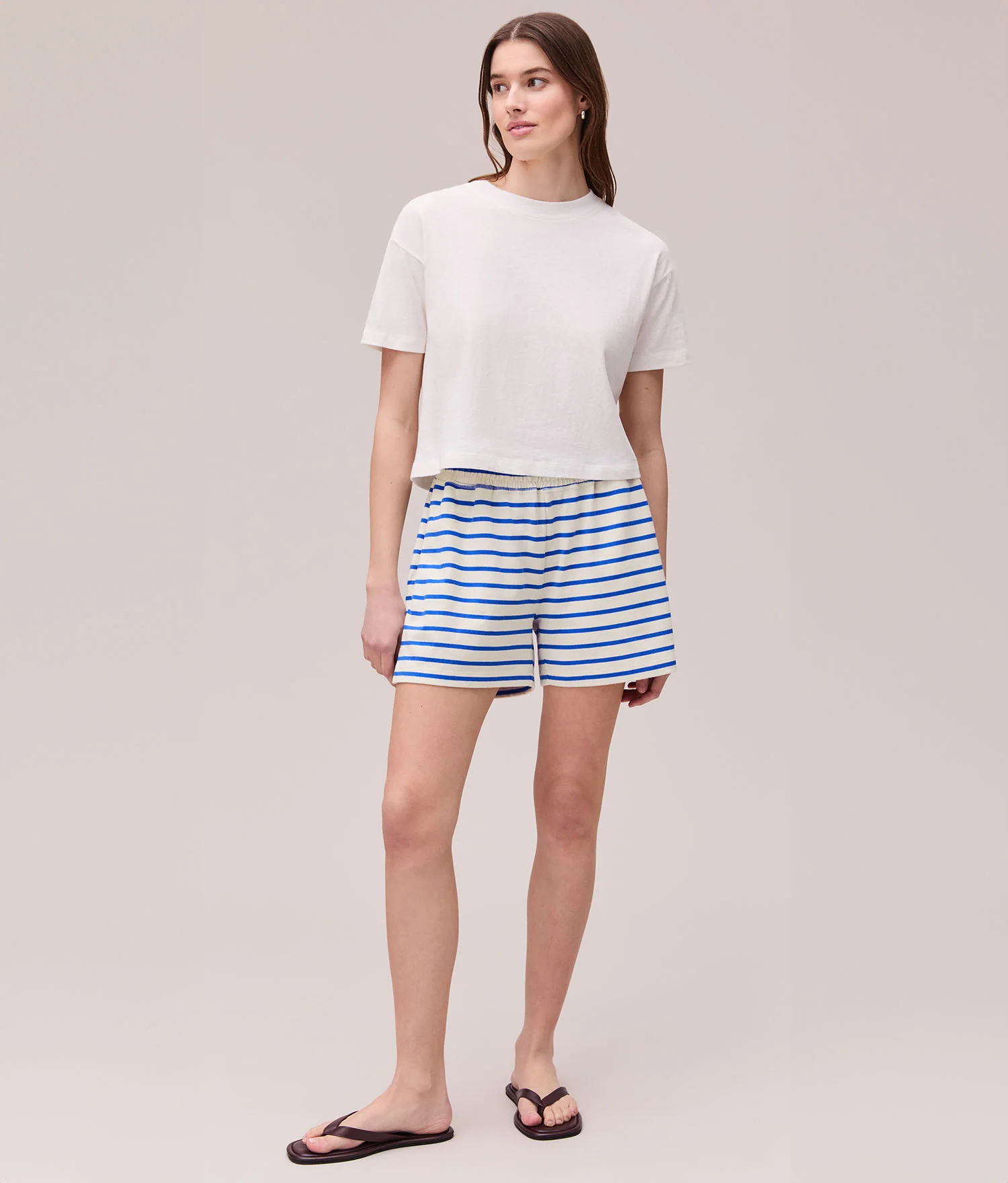 Womens Heavy Pima Sweatshort - Pima Cotton Jersey - Pop Blue Stripe - Image 4