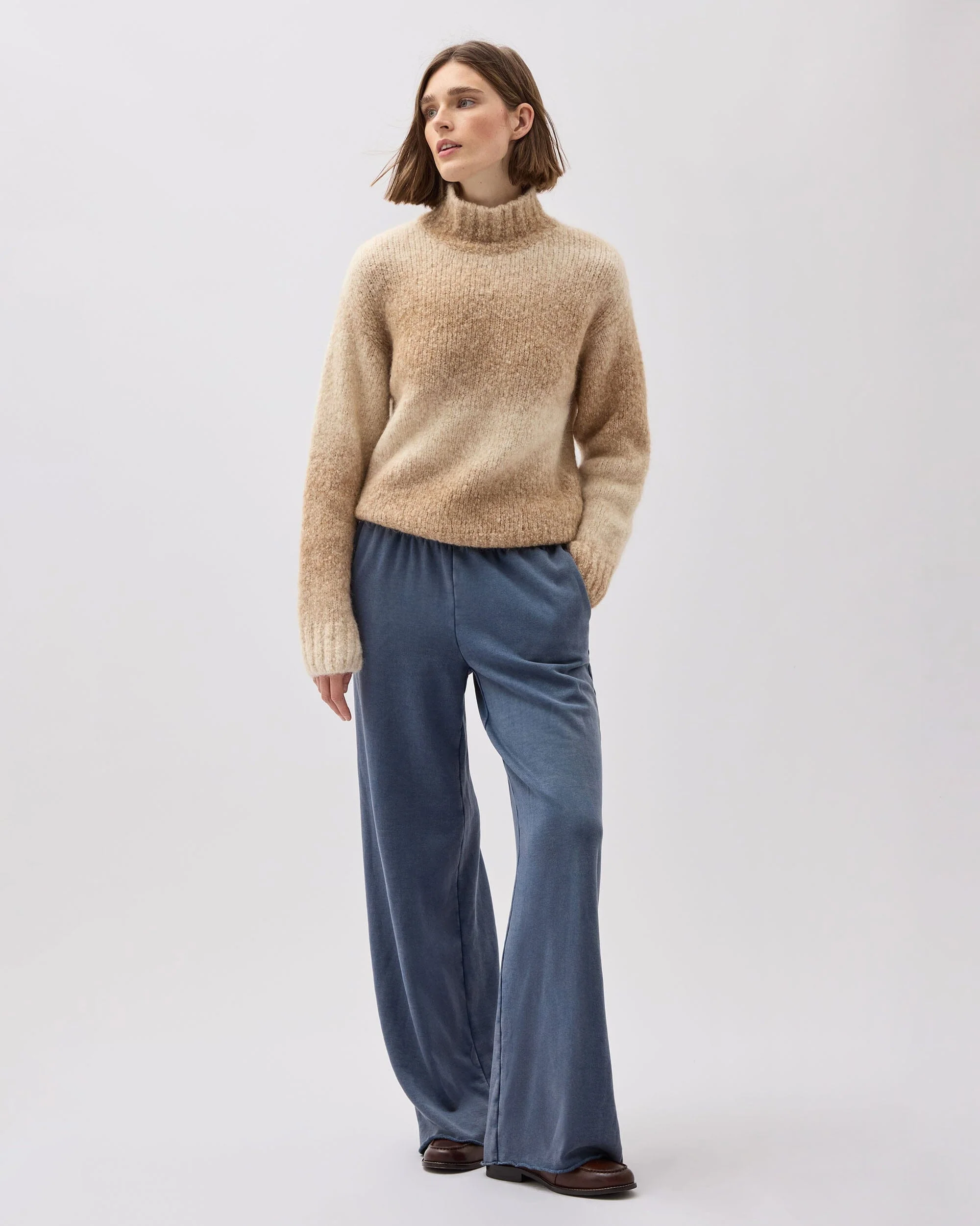Womens Memory Sweater - Alpaca Sweater Knit - Oatmeal Degrade - Image 2
