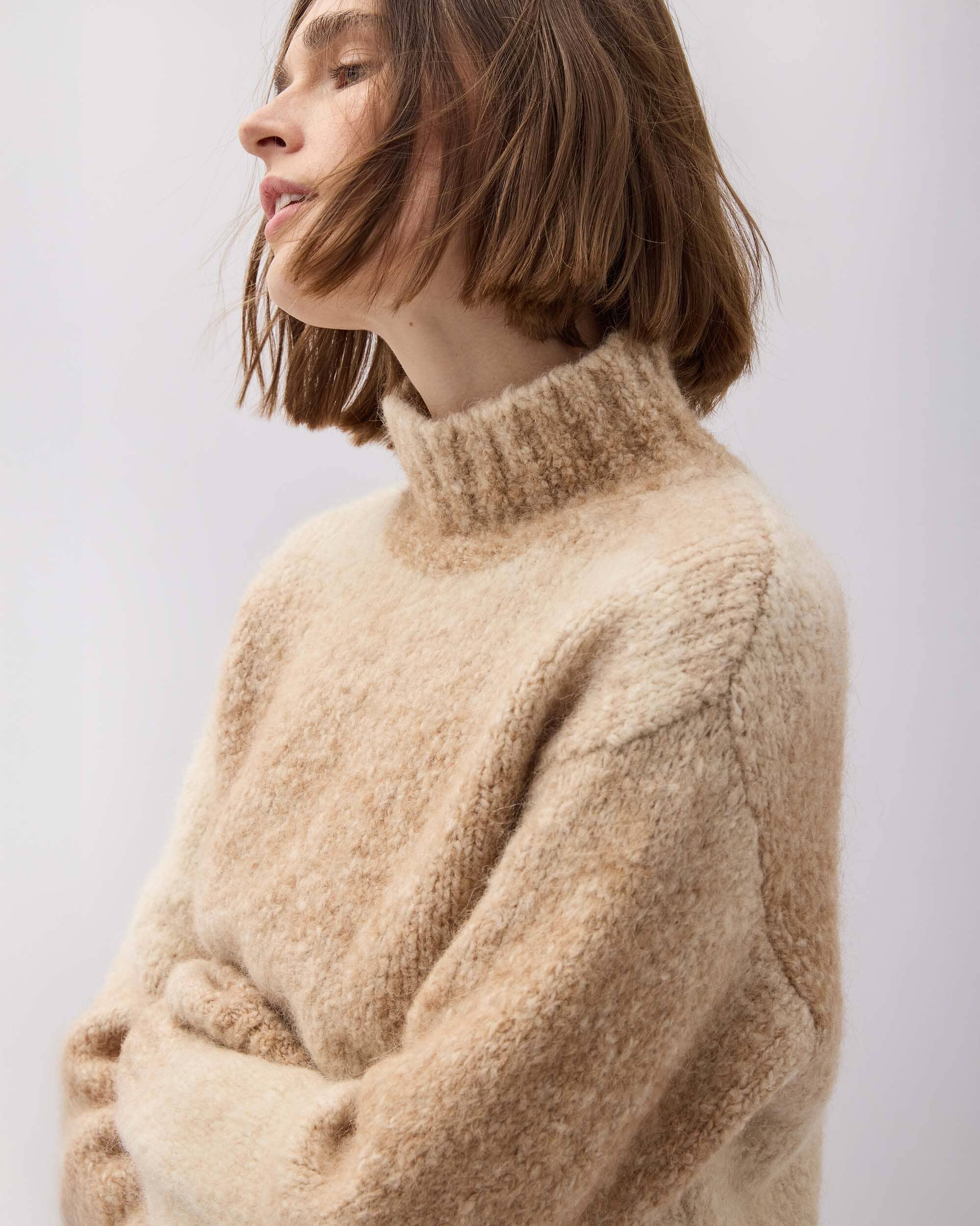 Womens Memory Sweater - Alpaca Sweater Knit - Oatmeal Degrade - Image 6