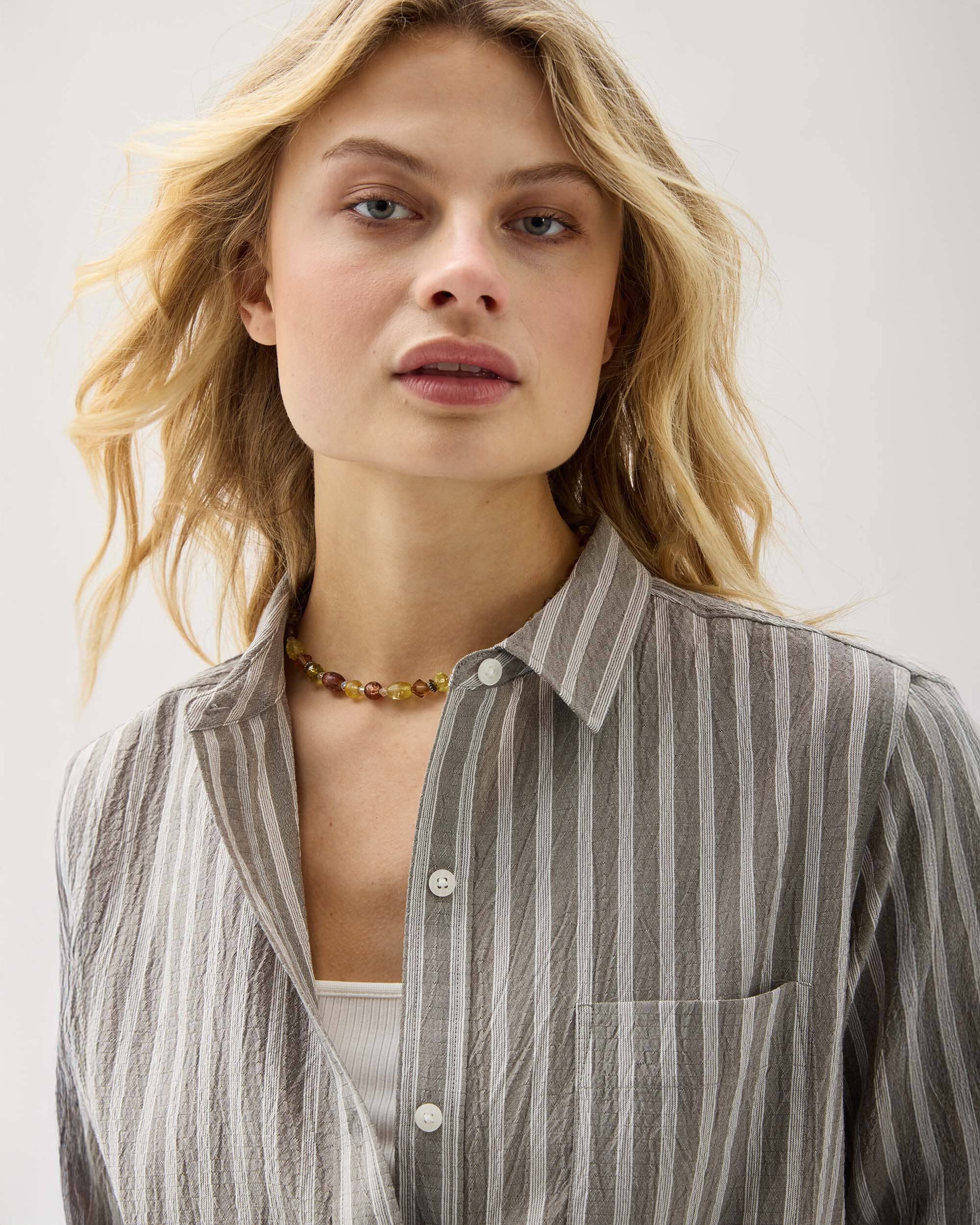 Womens Palermo Button Up - Poly Seer Sucker Stripe - Black Stripe - Image 6
