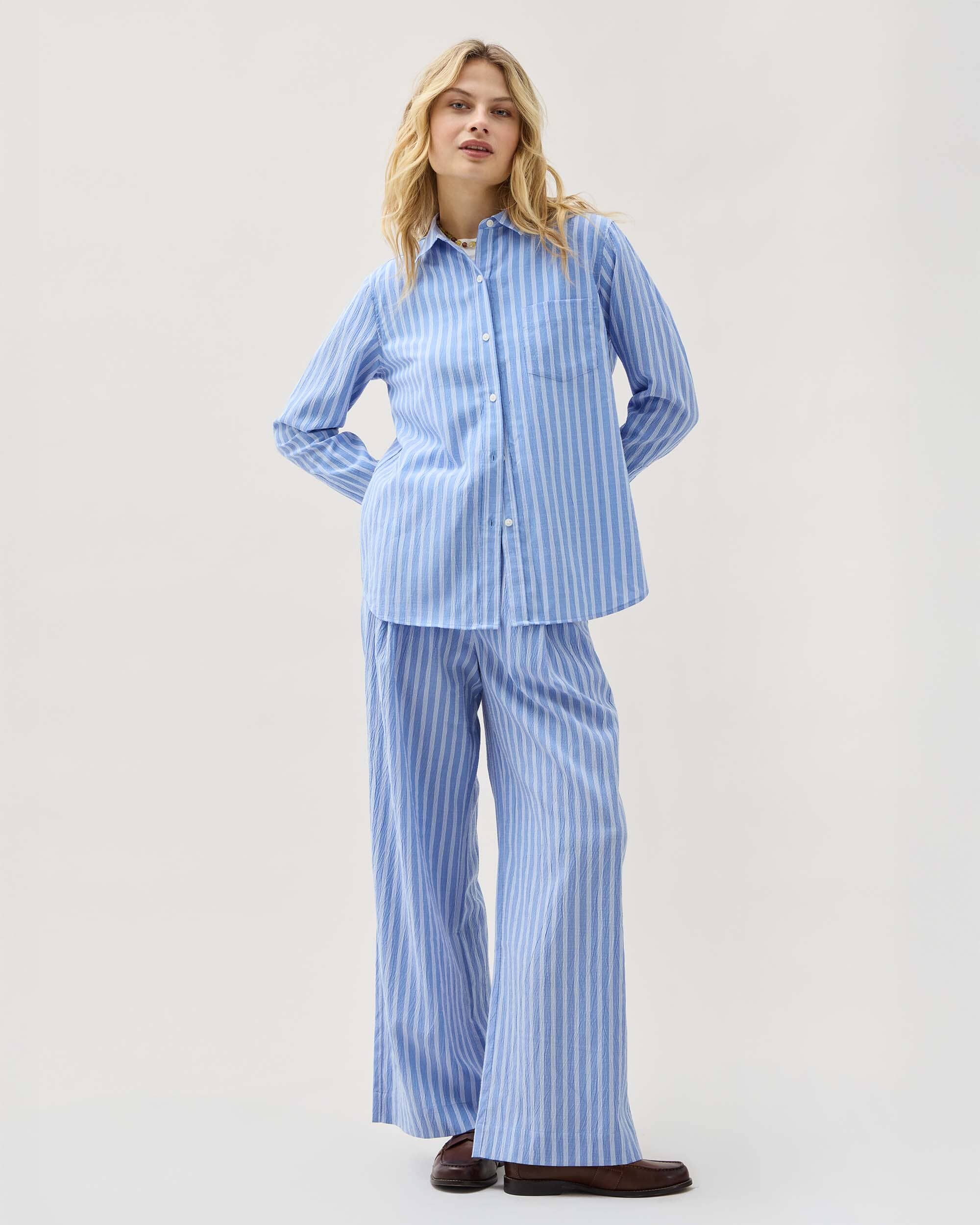 Womens Palermo Button Up - Poly Seer Sucker Stripe - Oxford Blue Stripe - Image 2