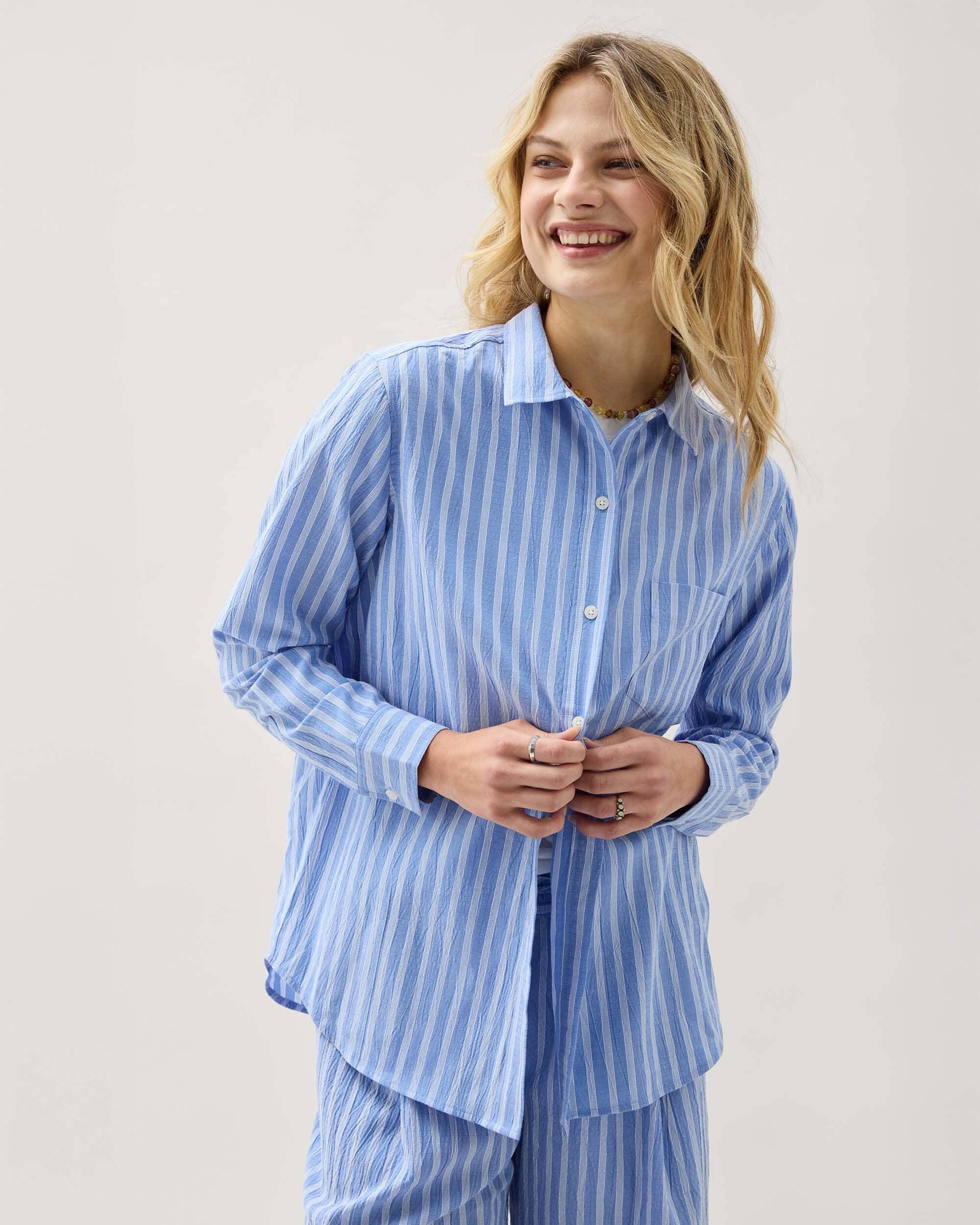 Womens Palermo Button Up - Poly Seer Sucker Stripe - Oxford Blue Stripe - Image 4