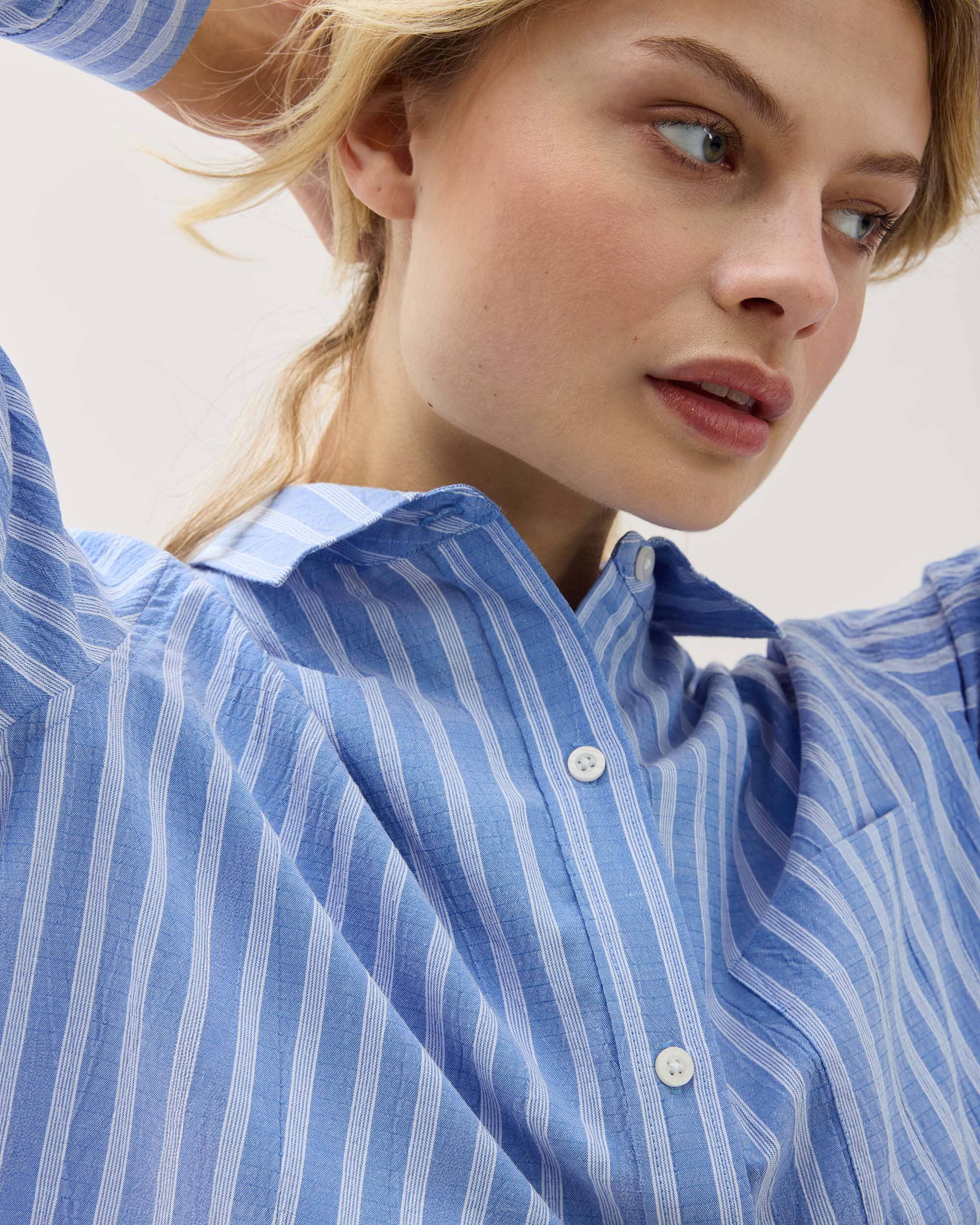 Womens Palermo Button Up - Poly Seer Sucker Stripe - Oxford Blue Stripe - Image 6