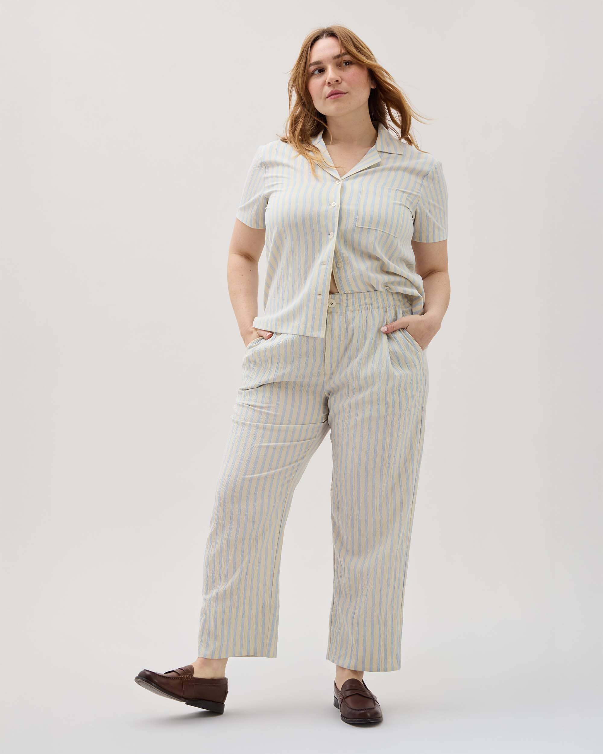 Womens Palermo Street Pant - Poly Seer Sucker Stripe - Vanilla Blue Stripe - Image 2