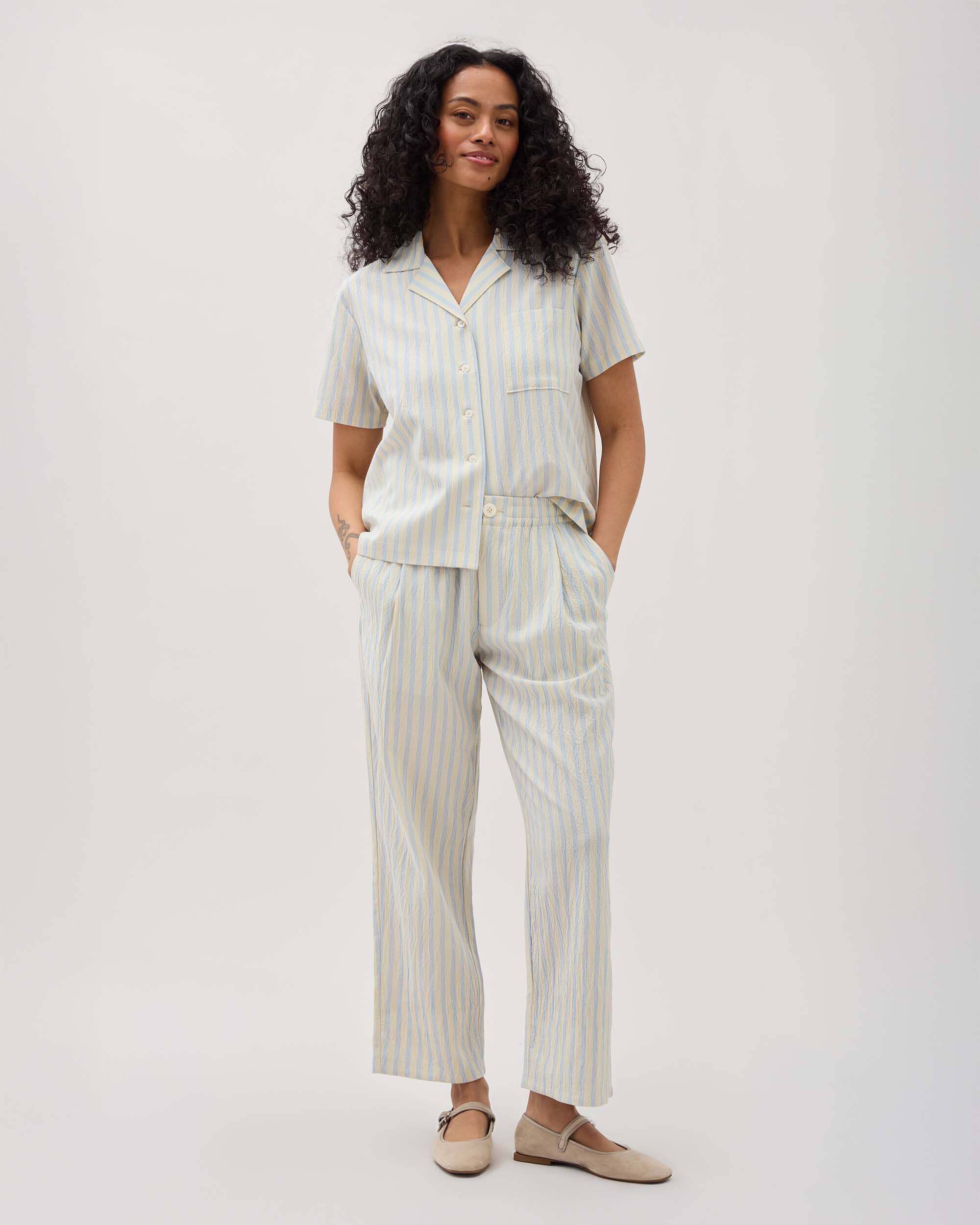 Womens Palermo Street Pant - Poly Seer Sucker Stripe - Vanilla Blue Stripe - Image 5