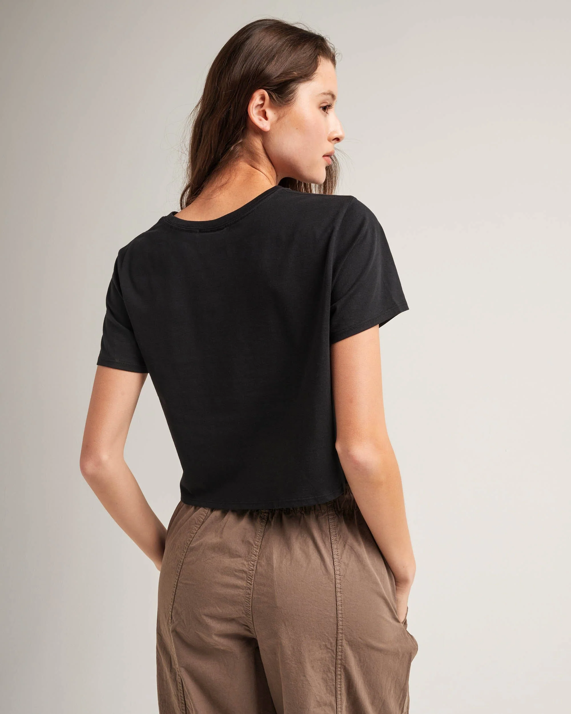 Womens Pima Boxy Crop Tee - Pima Cotton Jersey - Black - Image 3
