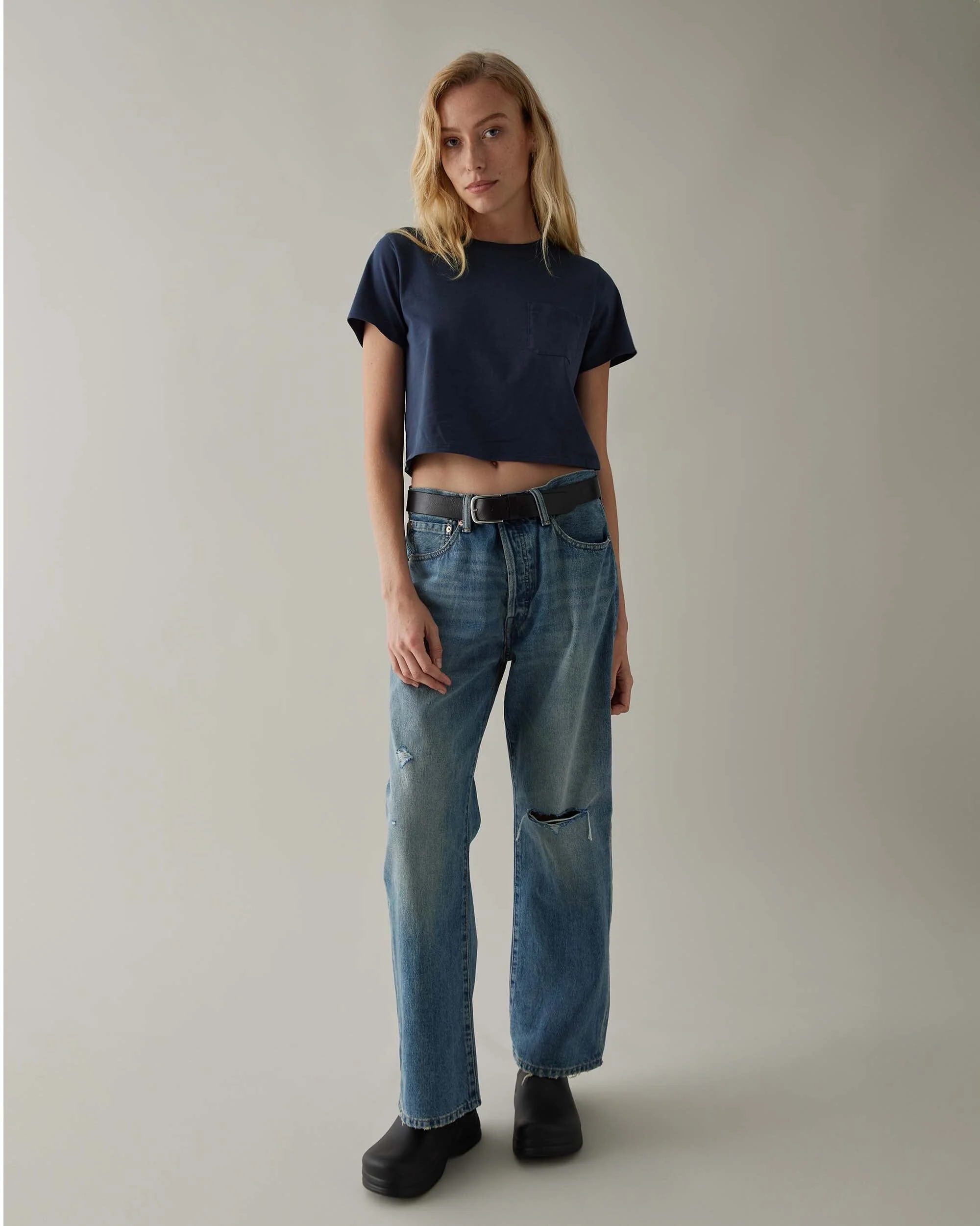 Womens Pima Boxy Crop Tee - Pima Cotton Jersey - Blue Nights - Image 2