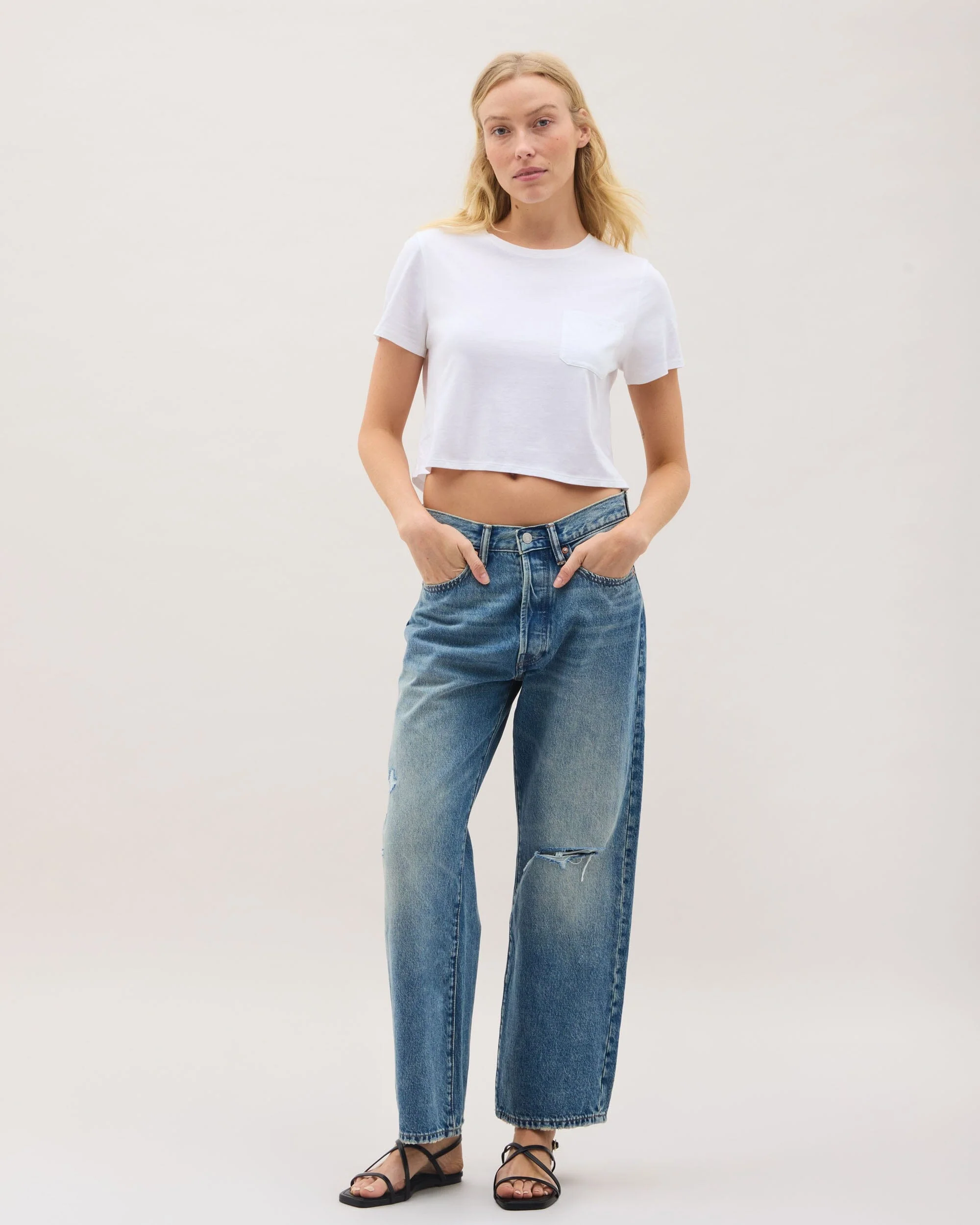 Womens Pima Boxy Crop Tee - Pima Cotton Jersey - White - Image 2