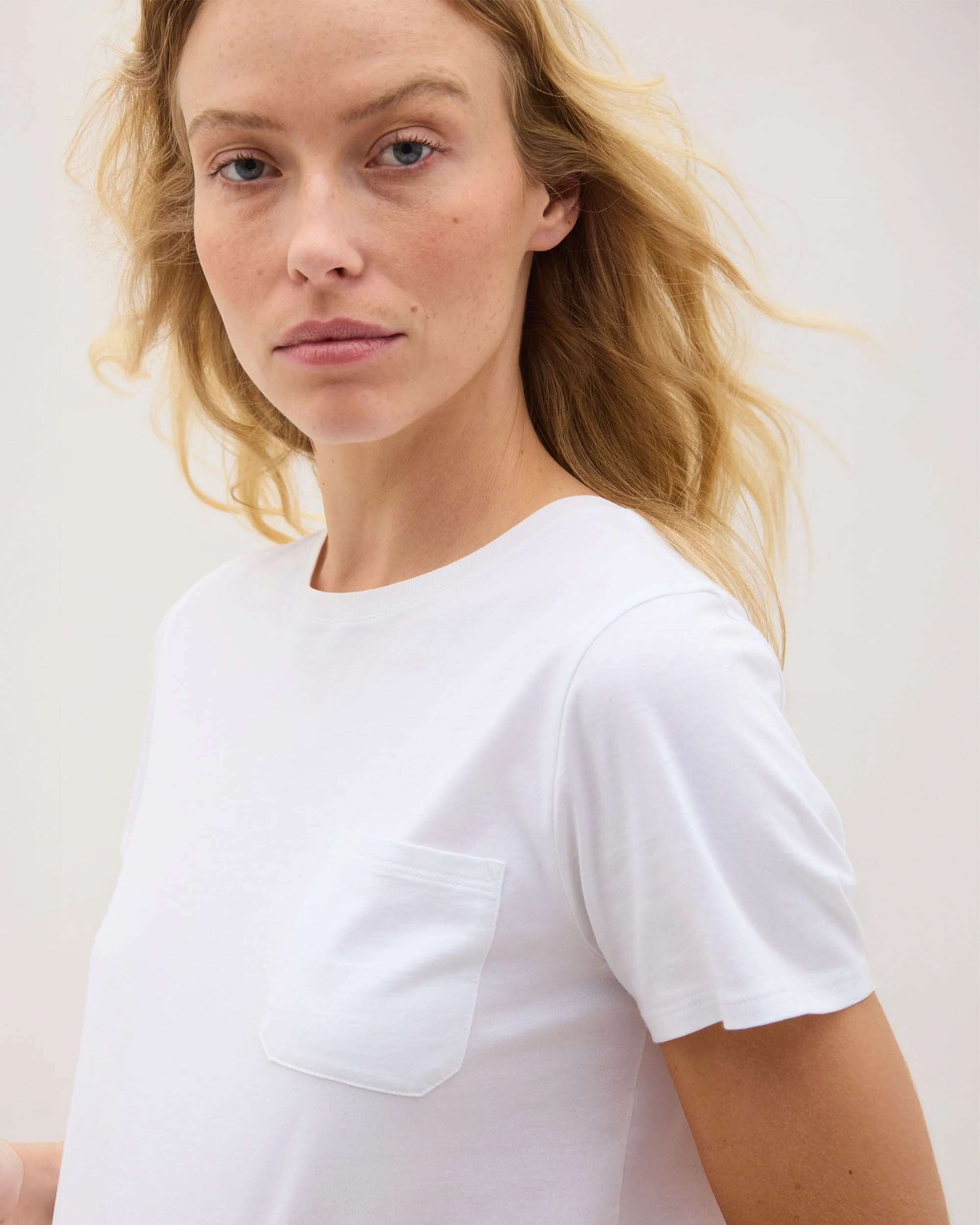 Womens Pima Boxy Crop Tee - Pima Cotton Jersey - White - Image 5