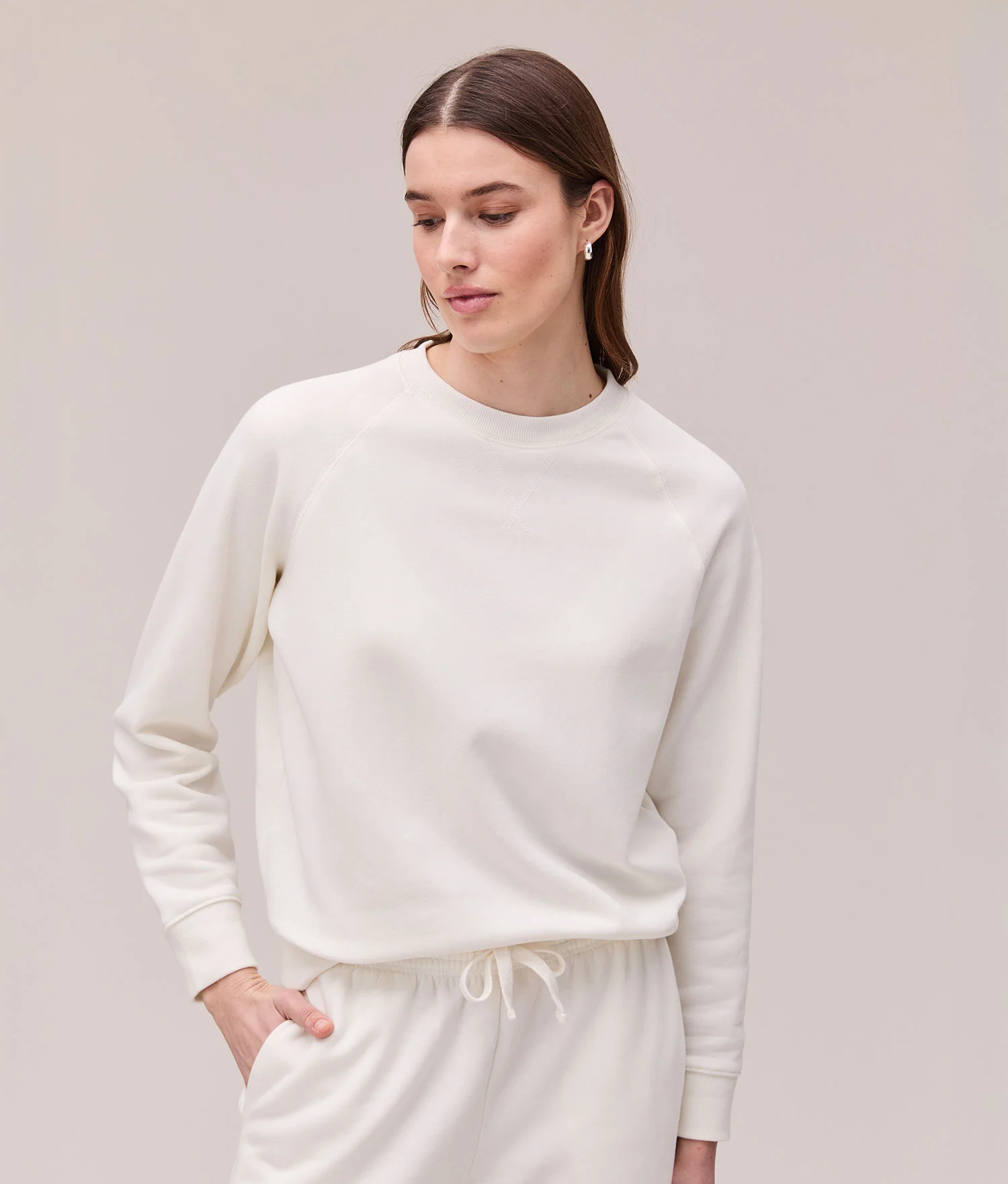 Womens Recycled Fleece Classic Sweatshirt - Recycled Fleece - Coconut Milk