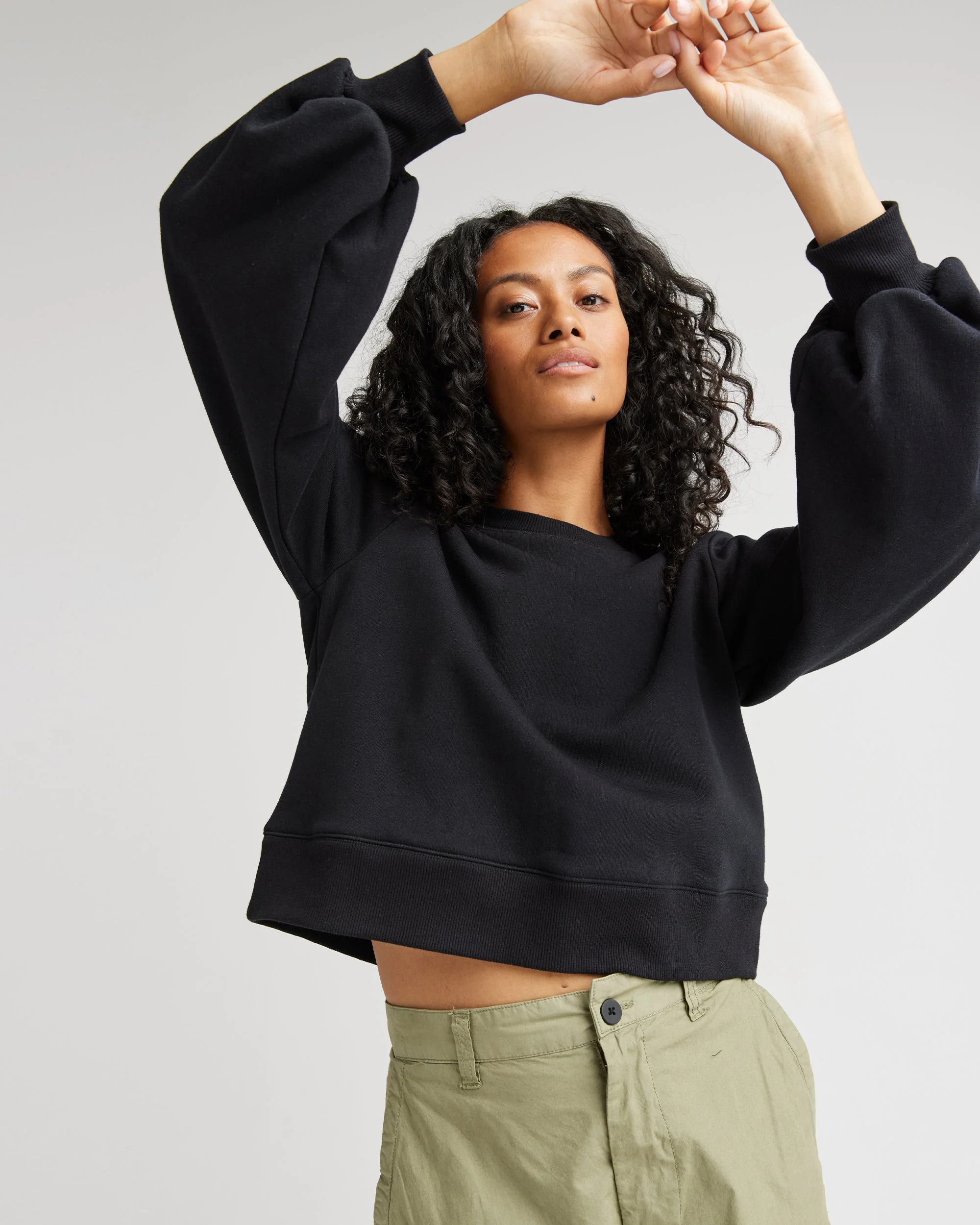 Womens Recycled Fleece Cropped Sweatshirt - Recycled Fleece - Black - Image 2