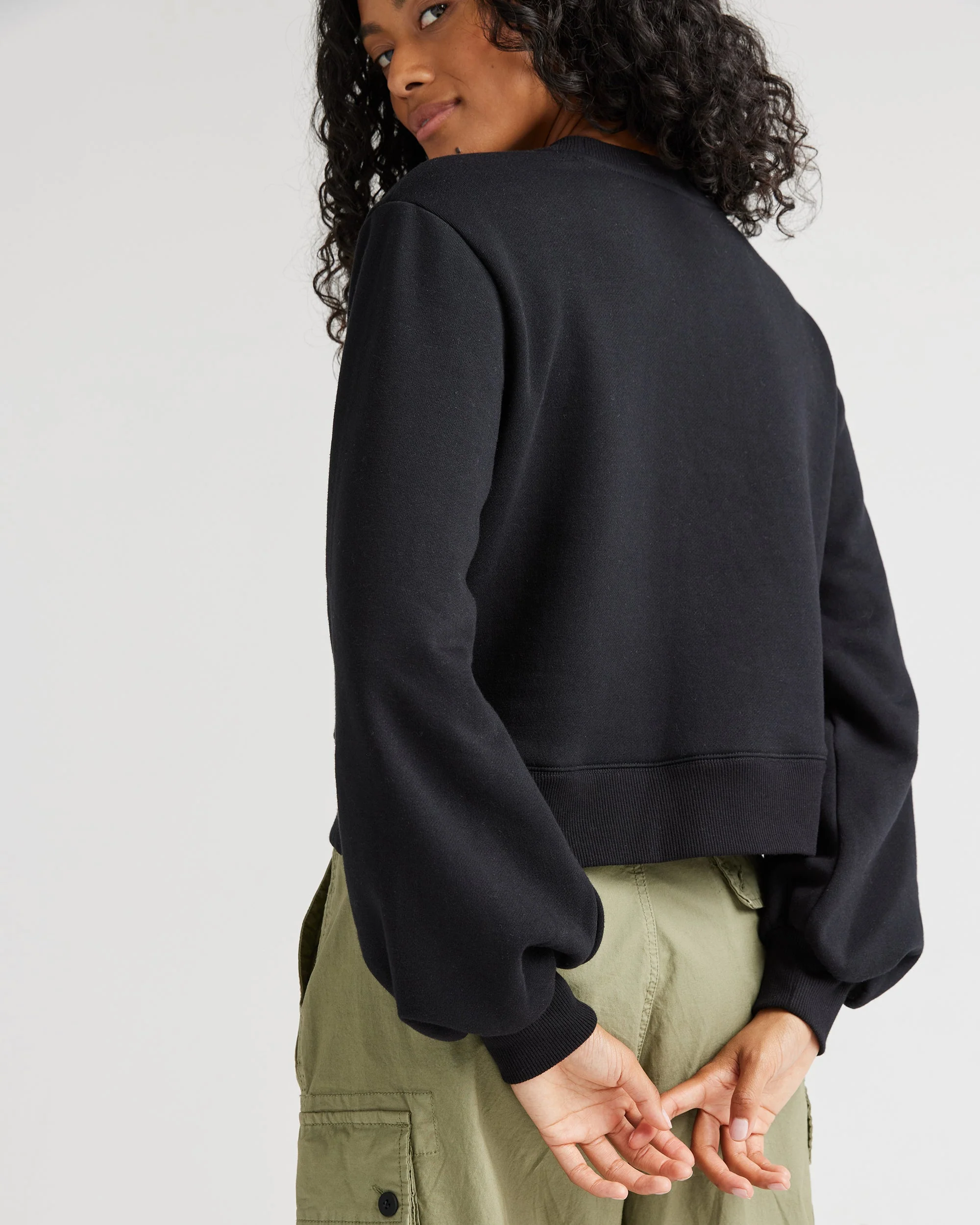Womens Recycled Fleece Cropped Sweatshirt - Recycled Fleece - Black - Image 3