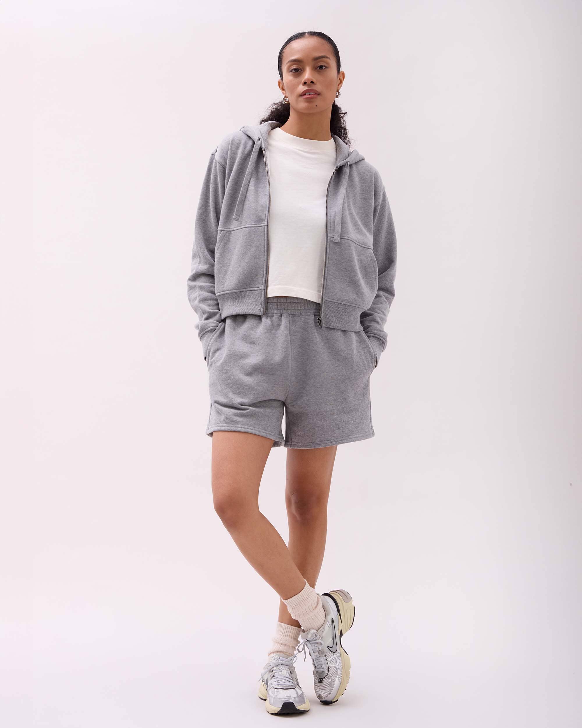 Womens Recycled Fleece Sweatshort - Recycled Fleece - Heather Grey - Image 2