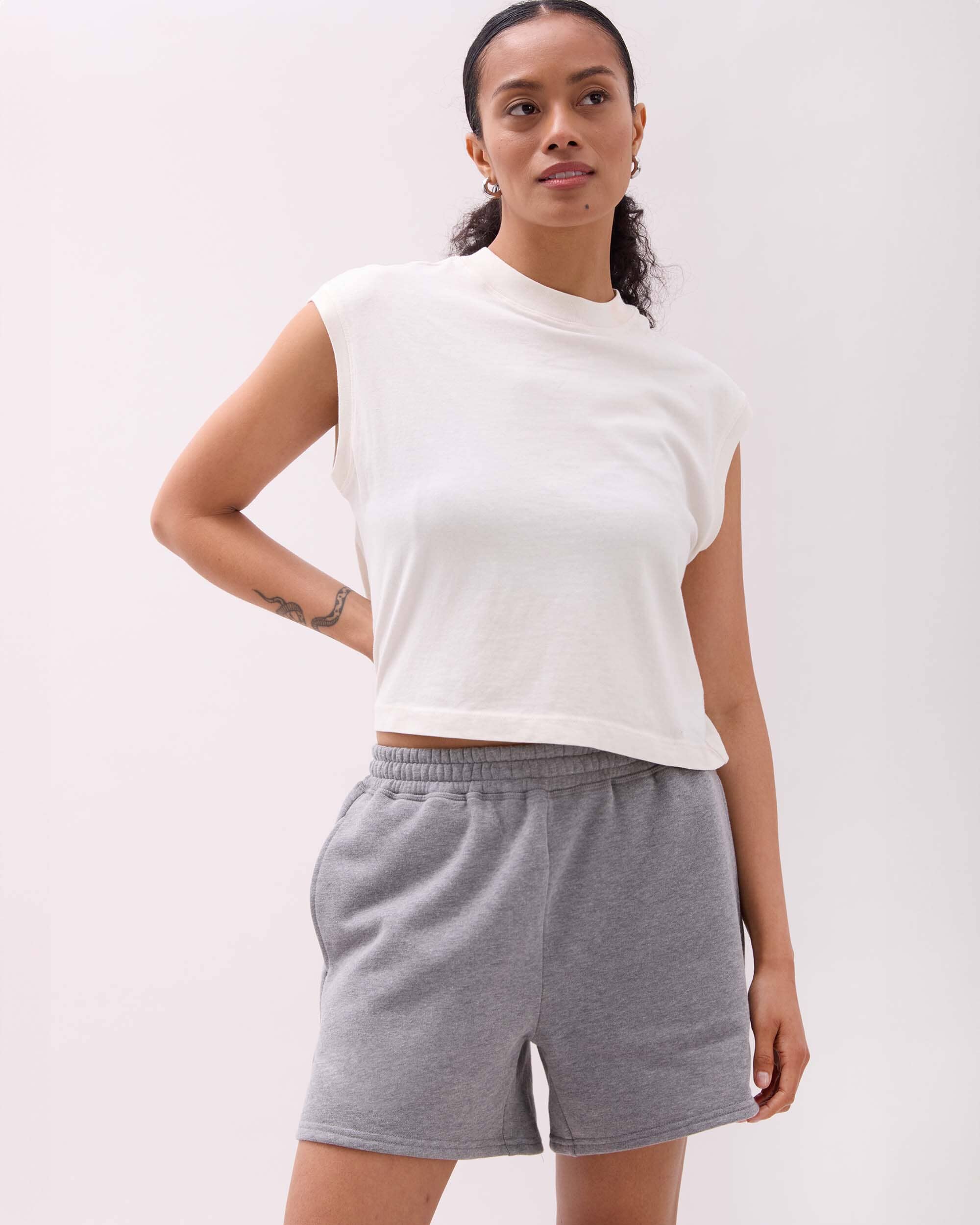 Womens Recycled Fleece Sweatshort - Recycled Fleece - Heather Grey - Image 3
