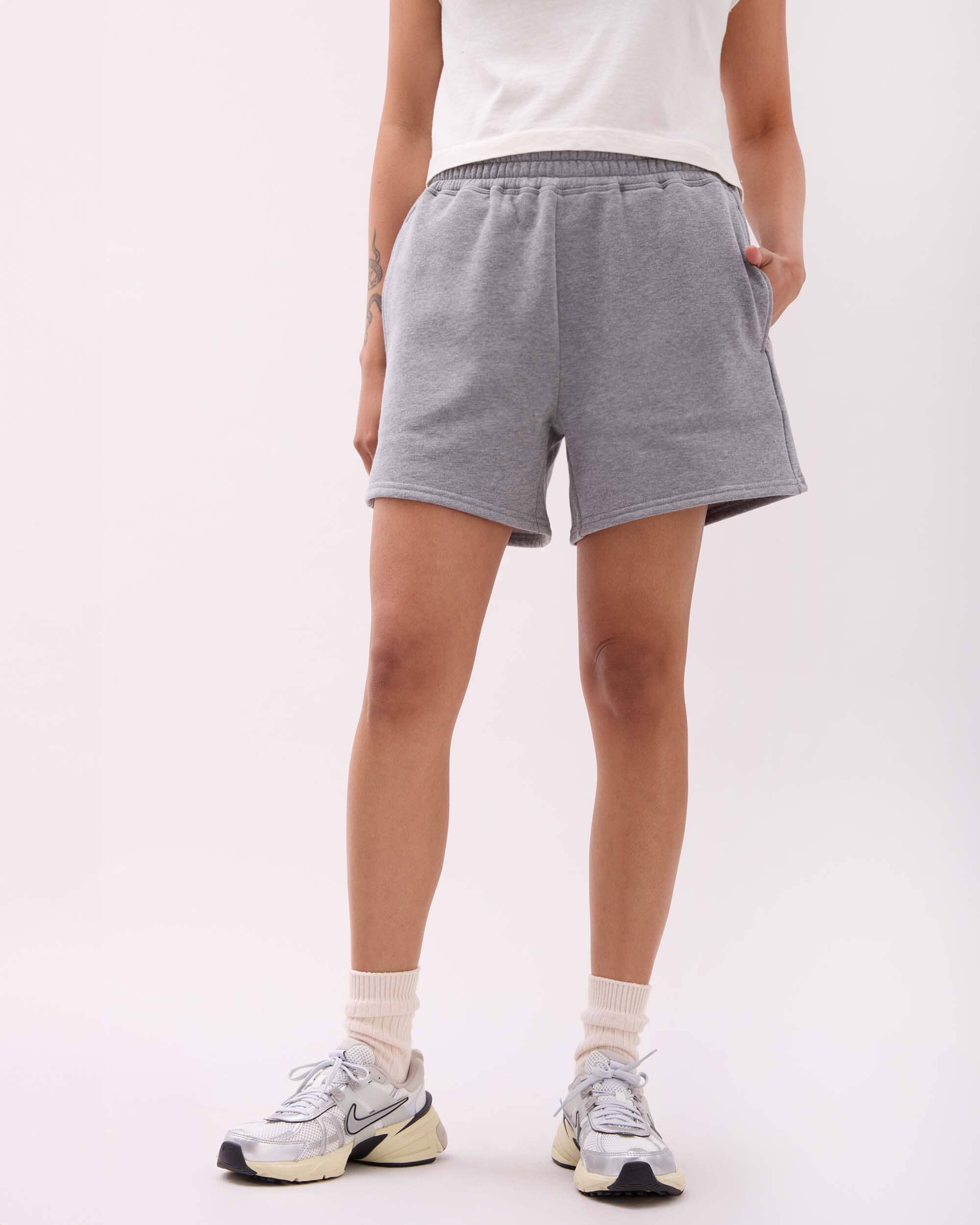 Womens Recycled Fleece Sweatshort - Recycled Fleece - Heather Grey - Image 4