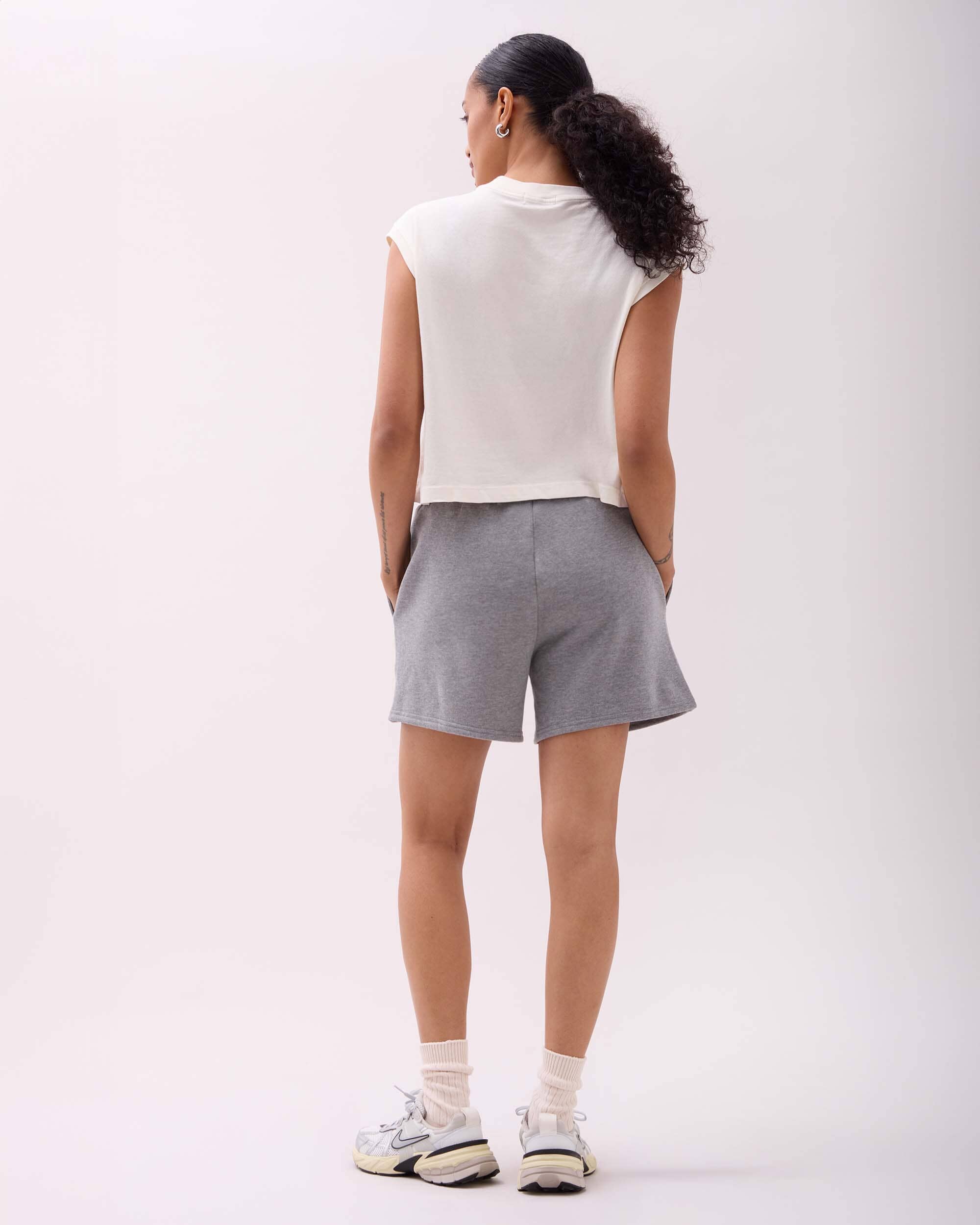 Womens Recycled Fleece Sweatshort - Recycled Fleece - Heather Grey - Image 6