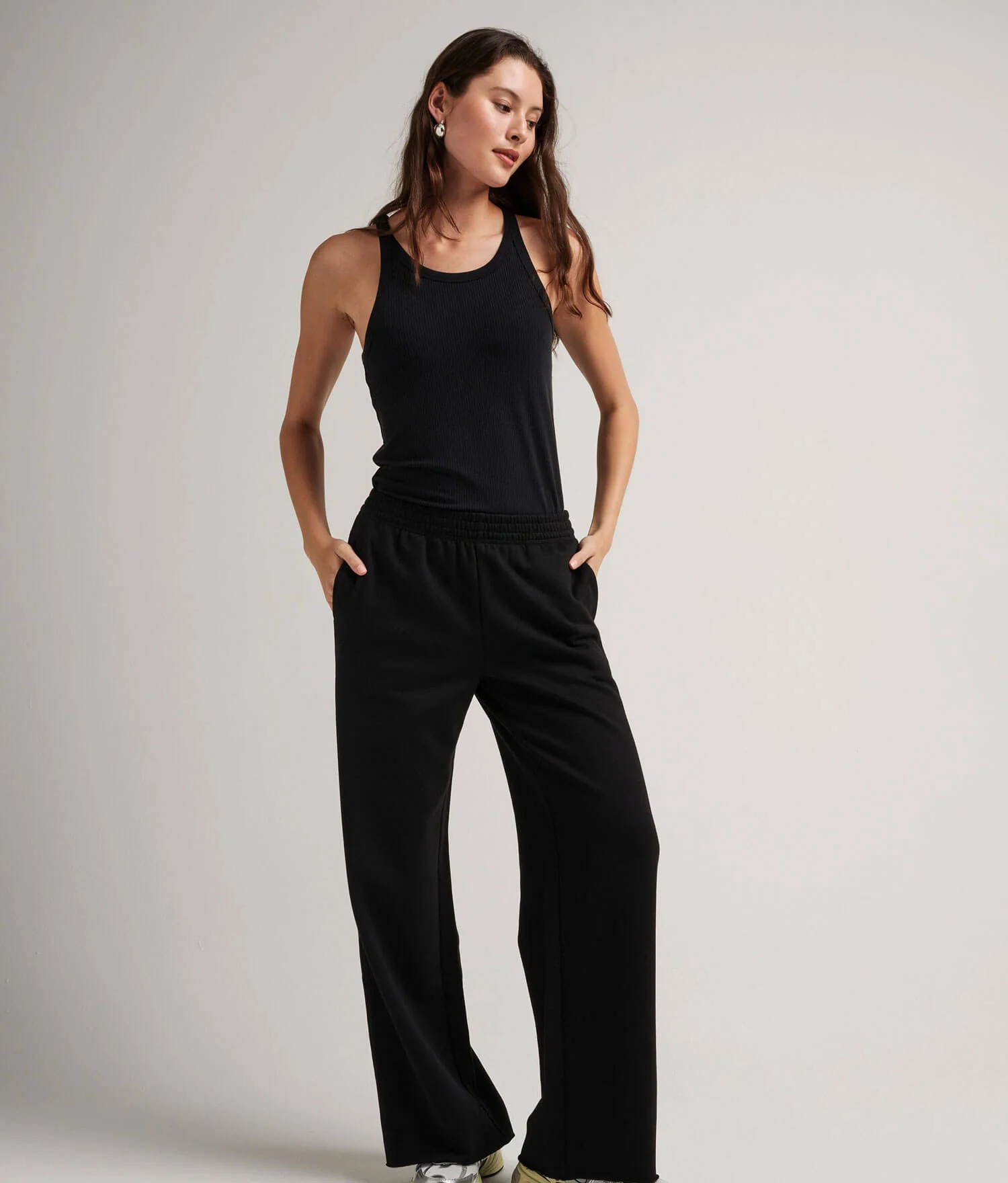 Womens Recycled Fleece Wide Leg Pant - Recycled Fleece - Black - Image 4