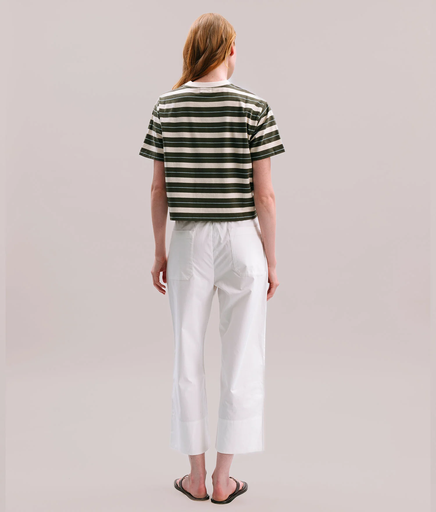 Womens Recycled Stripe Tee - Recycled Jersey - Surplus Green Stripe - Image 2