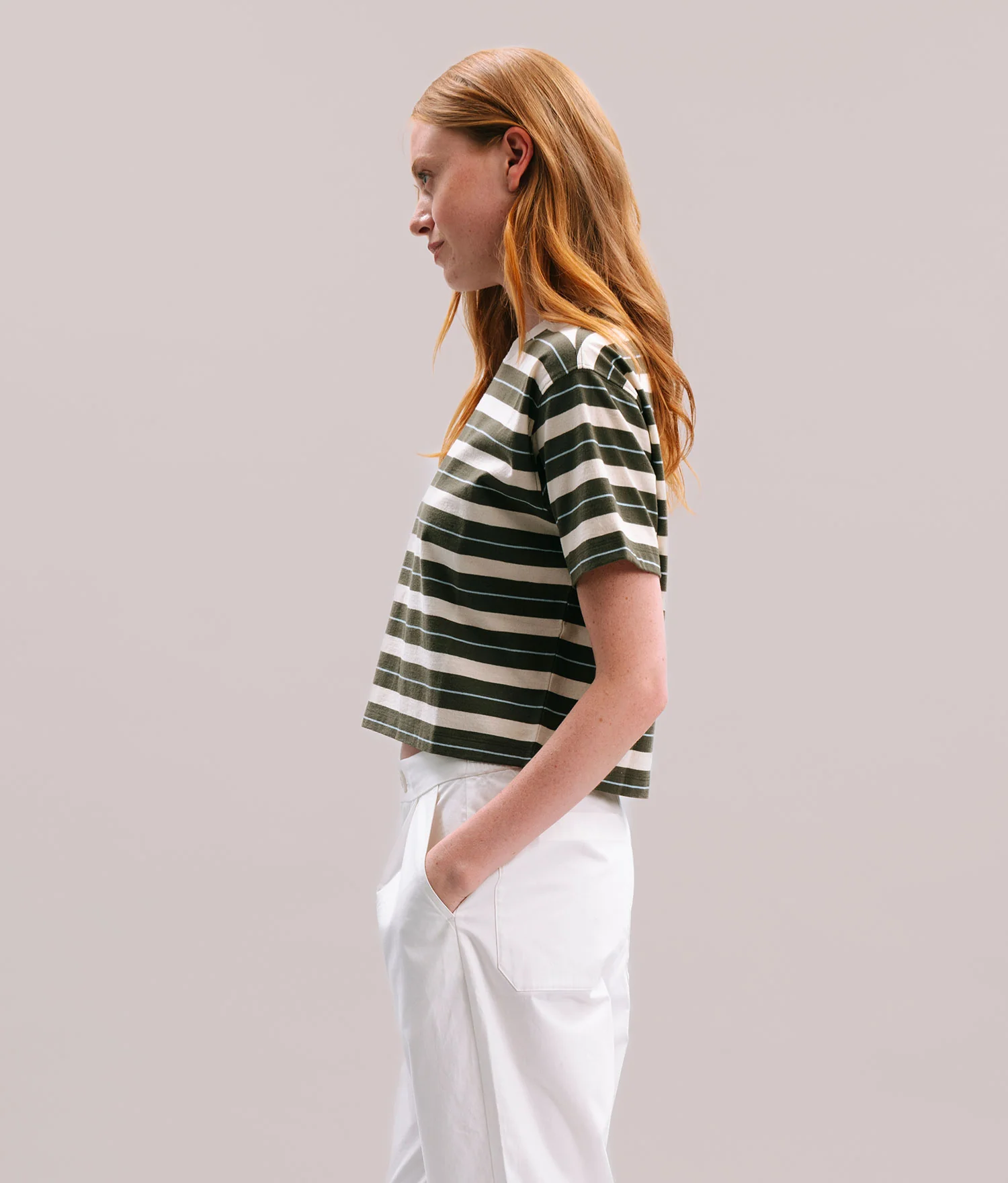 Womens Recycled Stripe Tee - Recycled Jersey - Surplus Green Stripe - Image 4