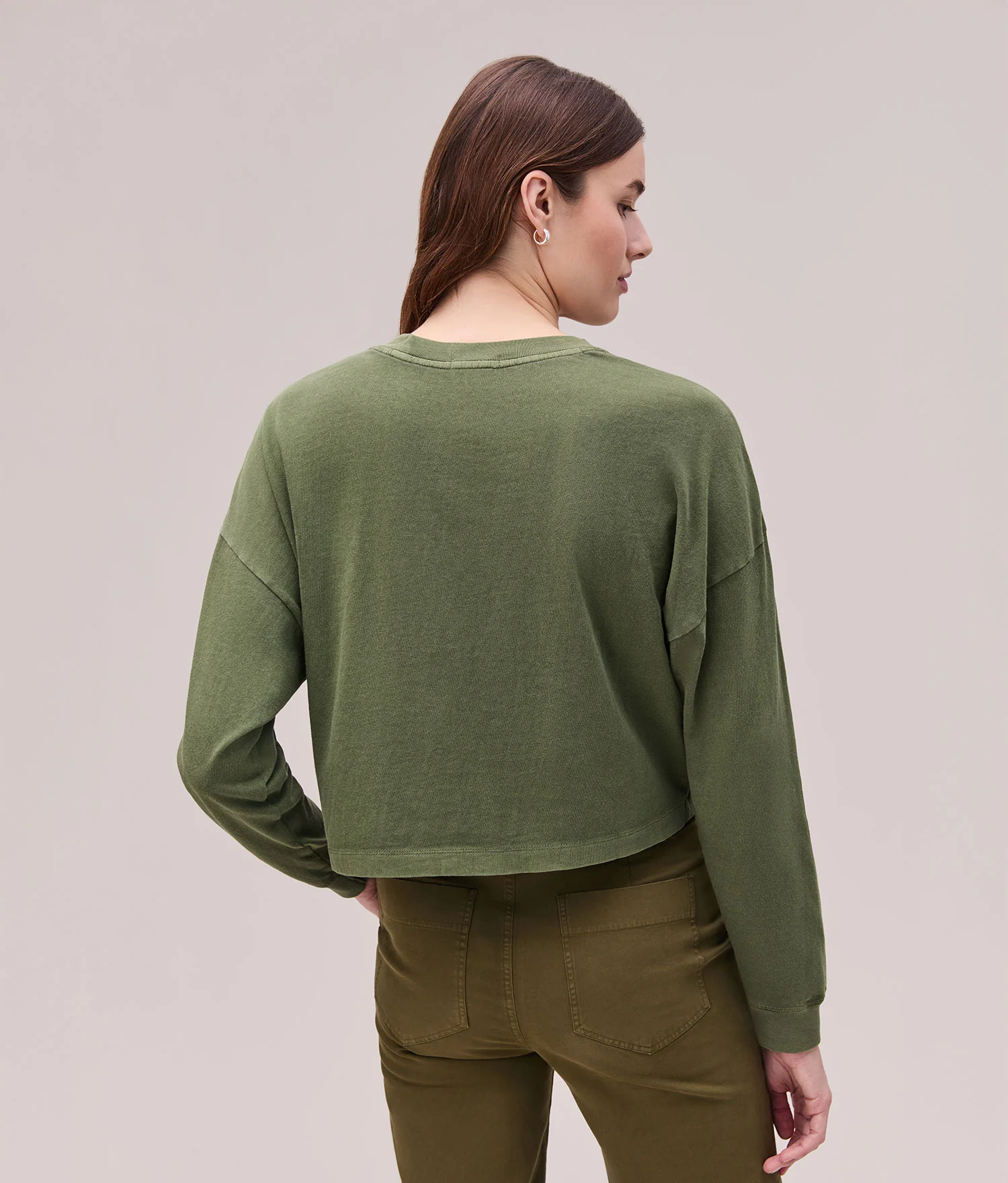 Womens Relaxed Crop Long Sleeve Tee - Pigment Dye Jersey - Cypress - Image 2