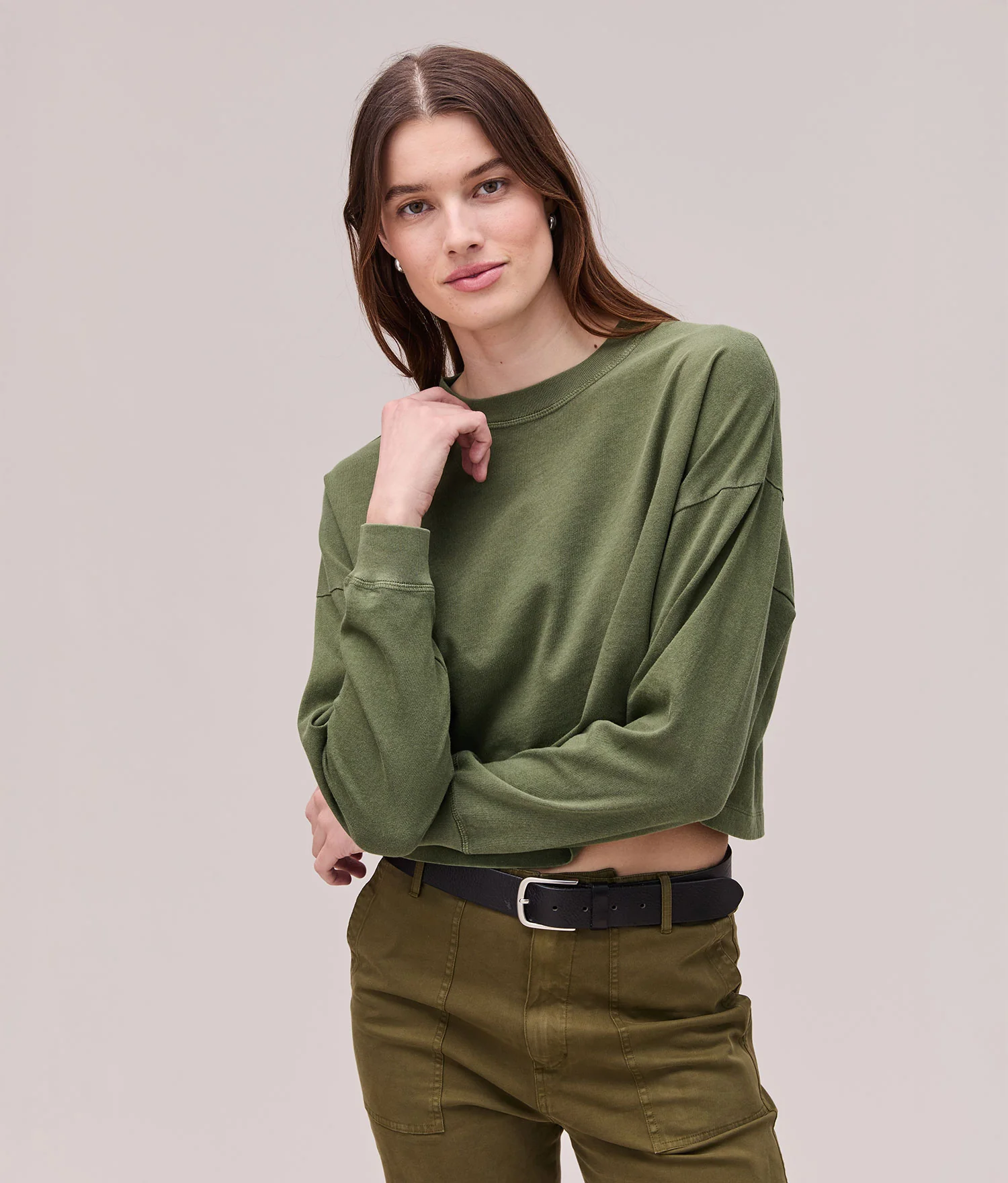 Womens Relaxed Crop Long Sleeve Tee - Pigment Dye Jersey - Cypress - Image 4