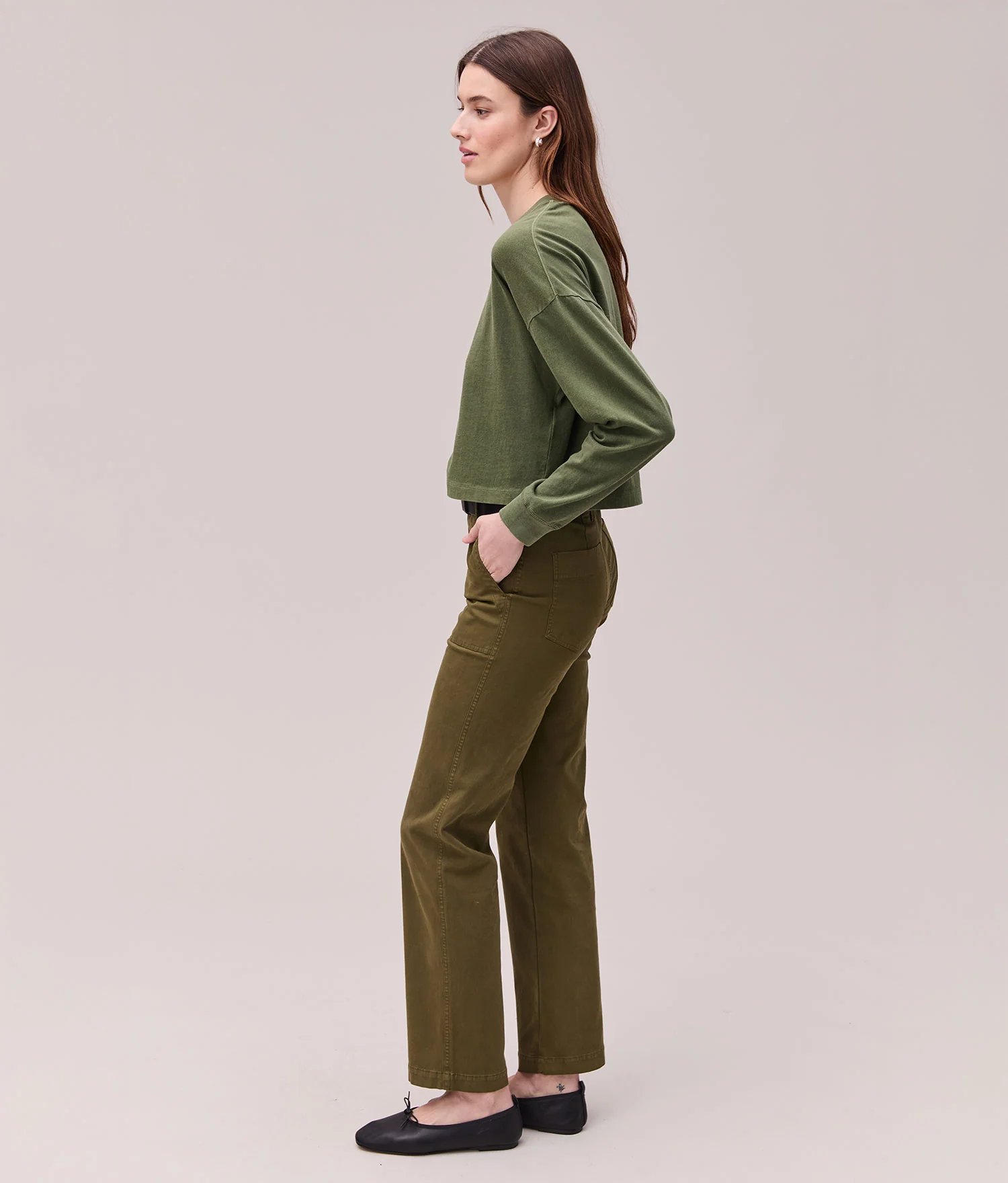 Womens Relaxed Crop Long Sleeve Tee - Pigment Dye Jersey - Cypress - Image 5