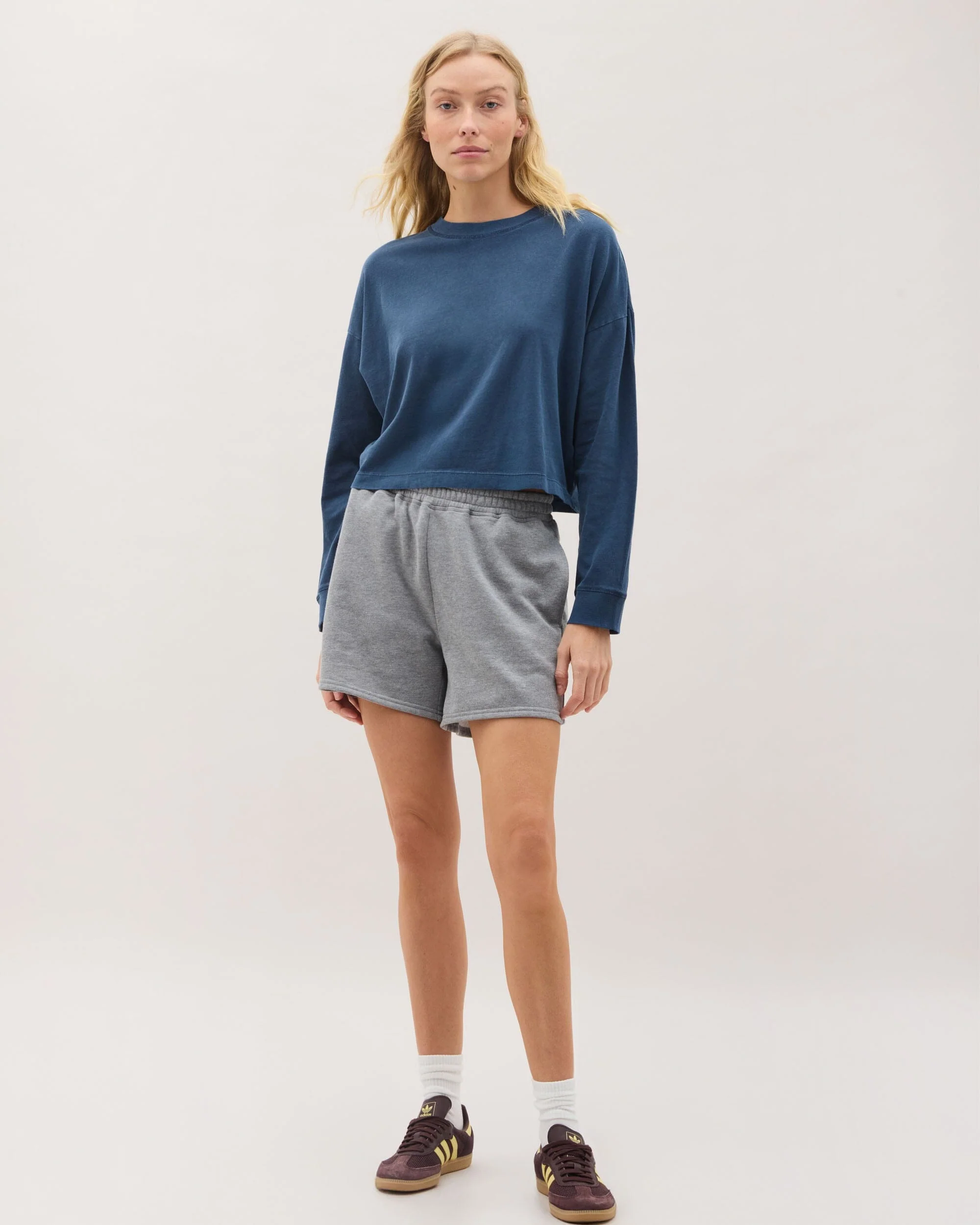 Womens Relaxed Crop Long Sleeve Tee - Pigment Dye Jersey - Moonlit Ocean - Image 2