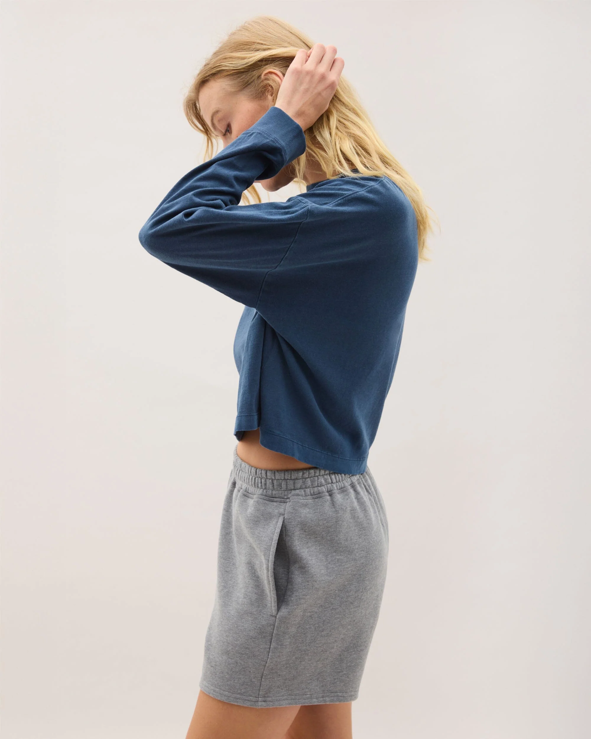 Womens Relaxed Crop Long Sleeve Tee - Pigment Dye Jersey - Moonlit Ocean - Image 3