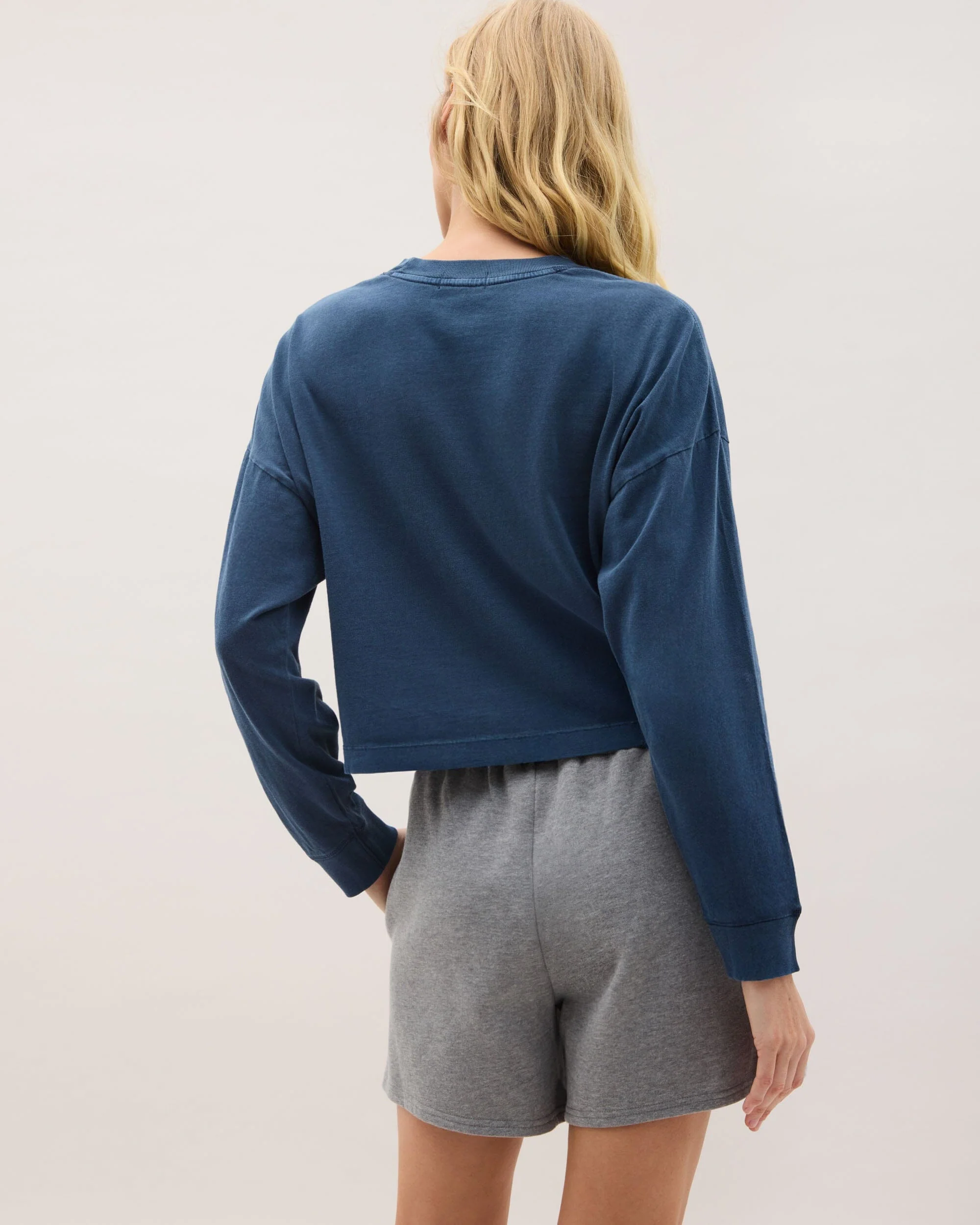 Womens Relaxed Crop Long Sleeve Tee - Pigment Dye Jersey - Moonlit Ocean - Image 4