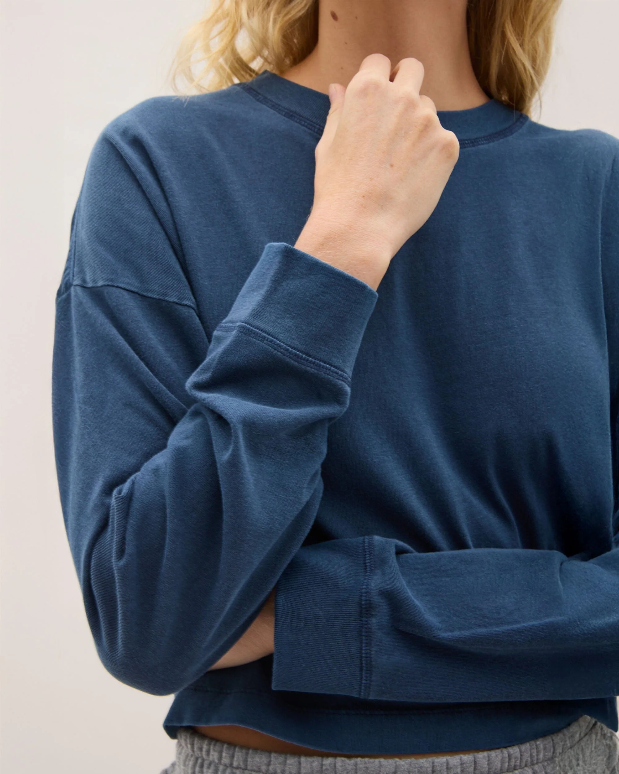 Womens Relaxed Crop Long Sleeve Tee - Pigment Dye Jersey - Moonlit Ocean - Image 5
