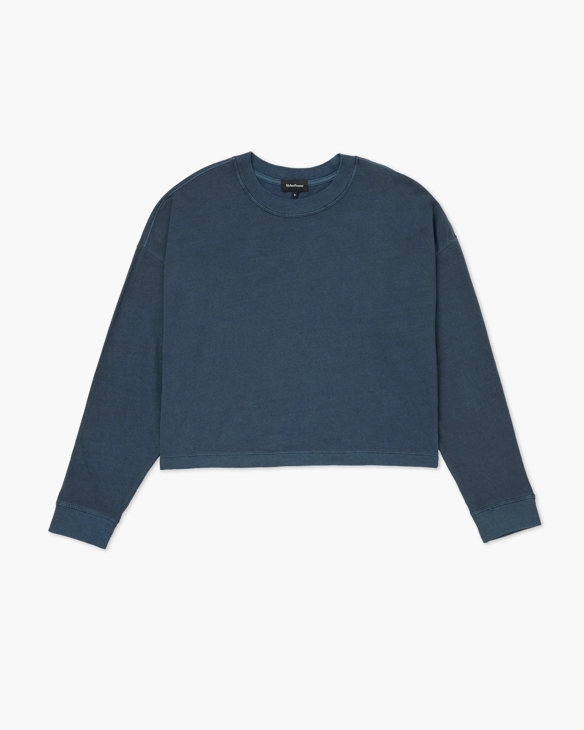 Womens Relaxed Crop Long Sleeve Tee - Pigment Dye Jersey - Moonlit Ocean - Image 7