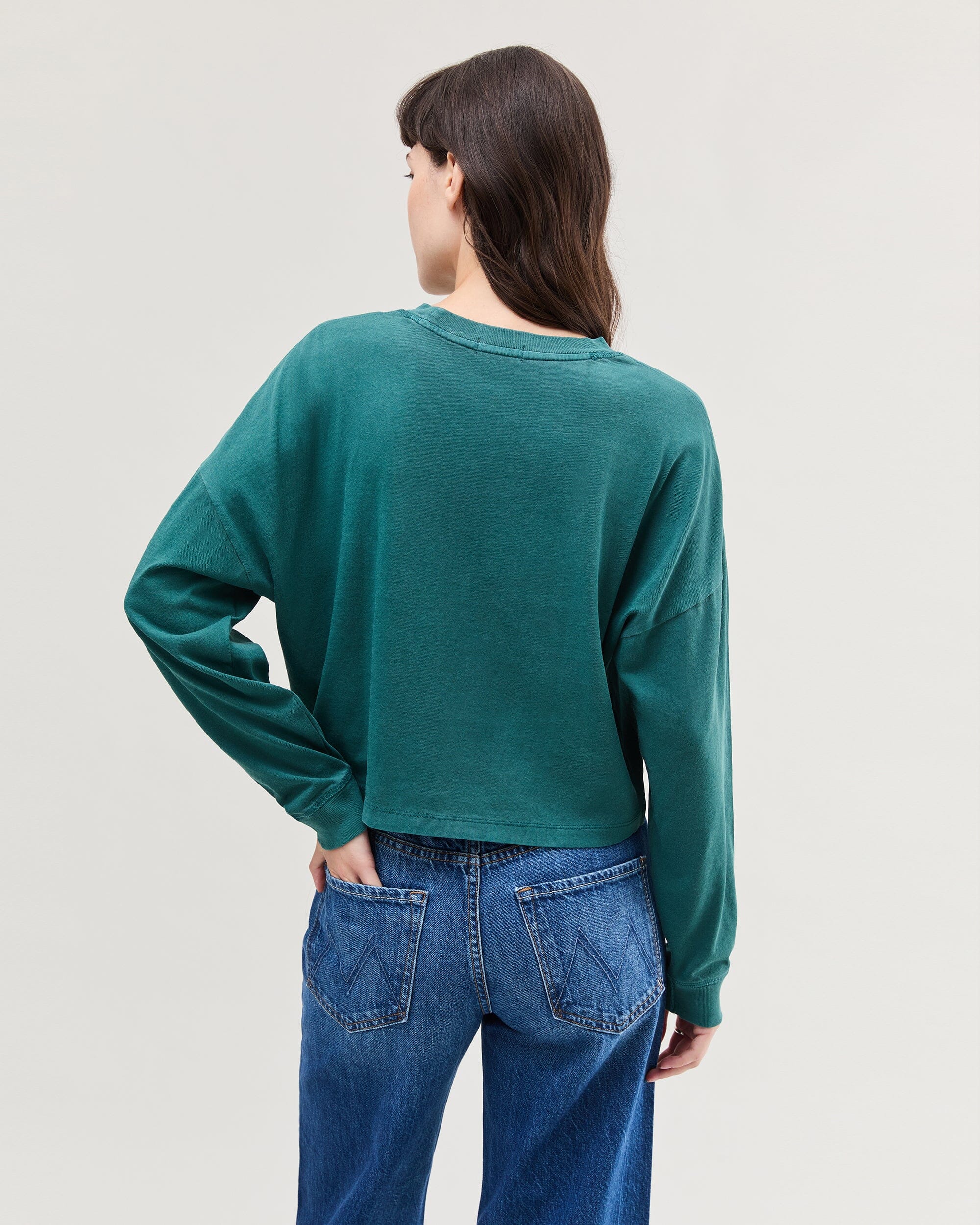 Womens Relaxed Crop Long Sleeve Tee - Pigment Dye Jersey - Rainforest - Image 4