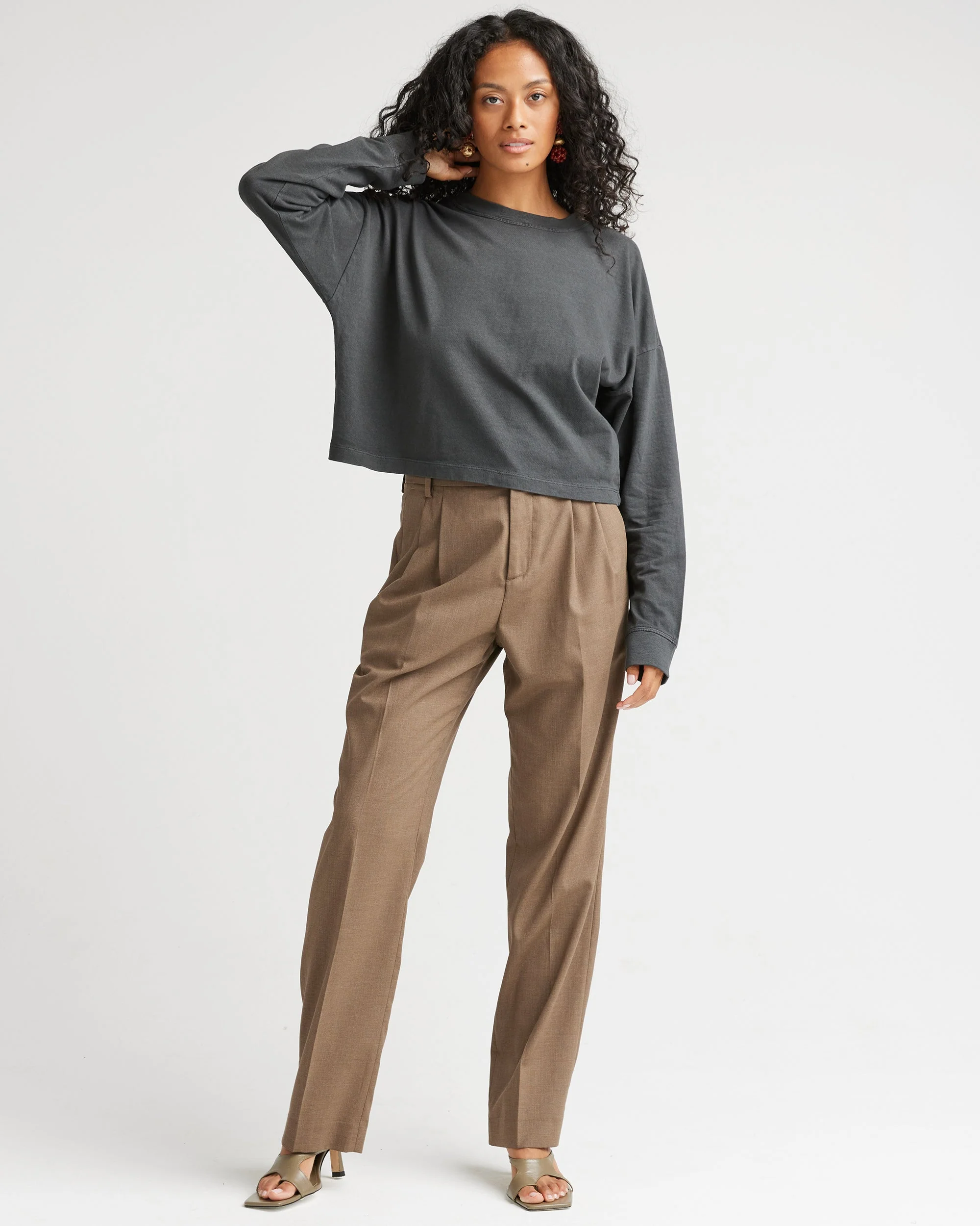Womens Relaxed Crop Long Sleeve Tee - Pigment Dye Jersey - Stretch Limo - Image 4