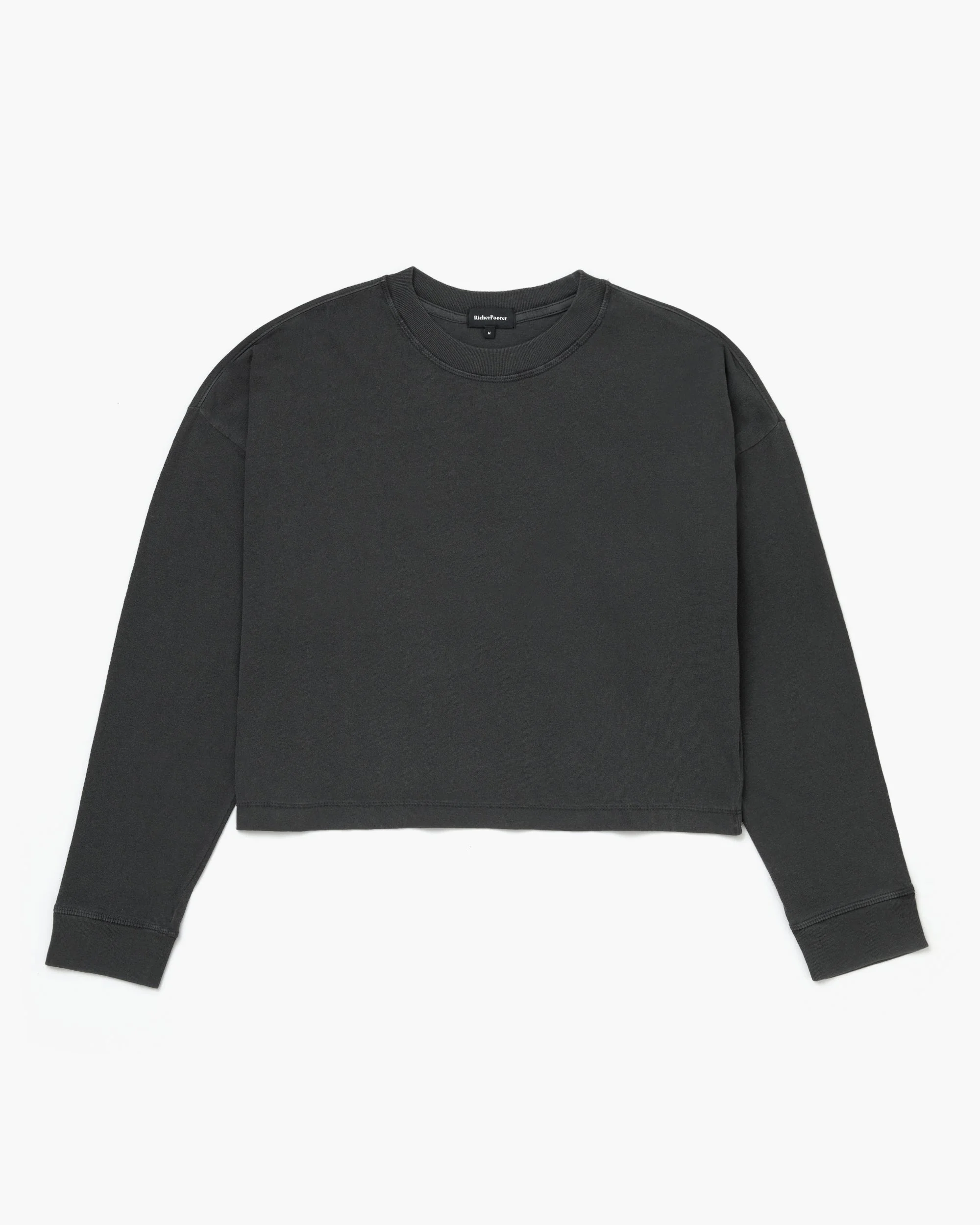 Womens Relaxed Crop Long Sleeve Tee - Pigment Dye Jersey - Stretch Limo - Image 6