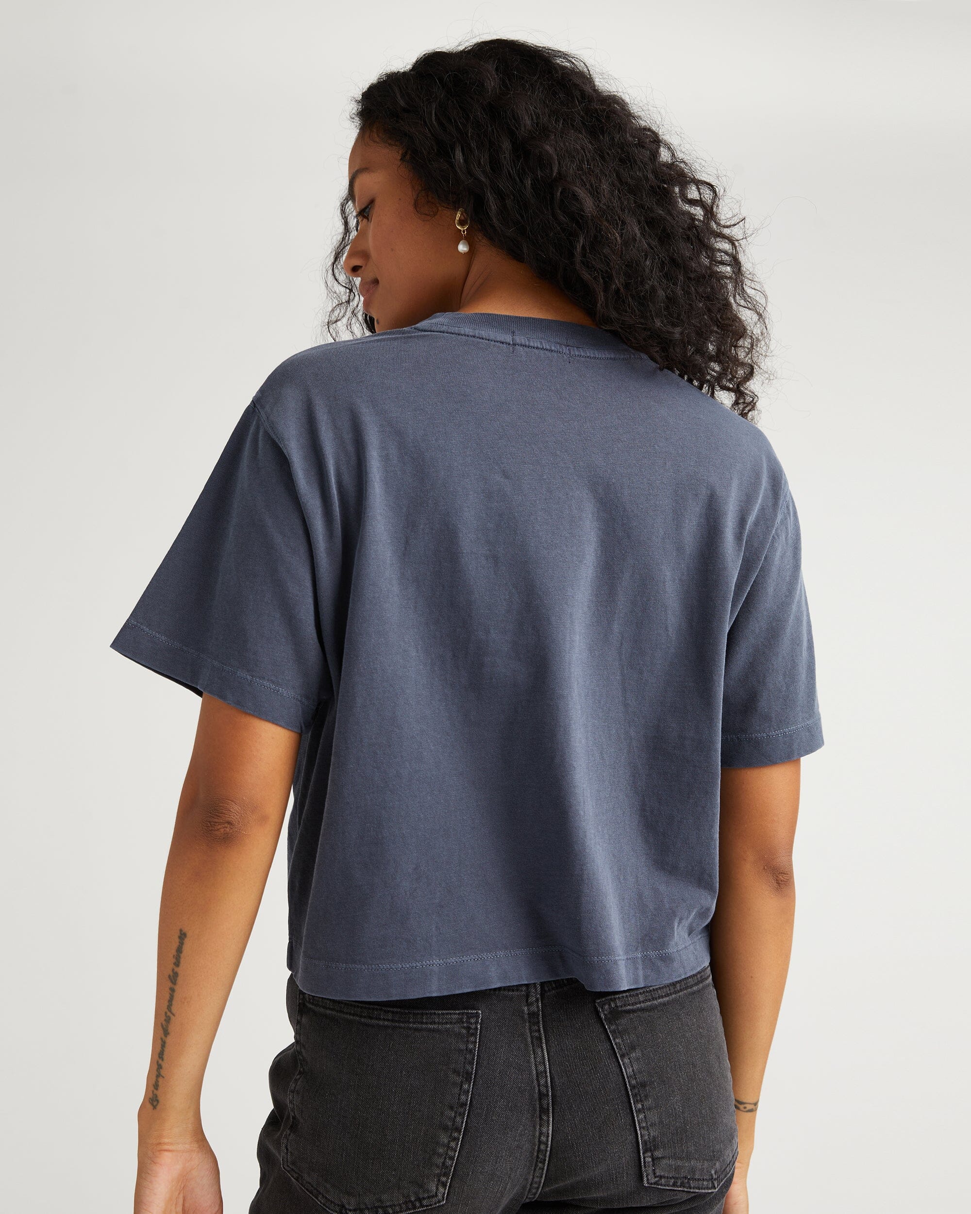 Womens Relaxed Crop Tee - Pigment Dye Jersey - Blue Steel - Image 4