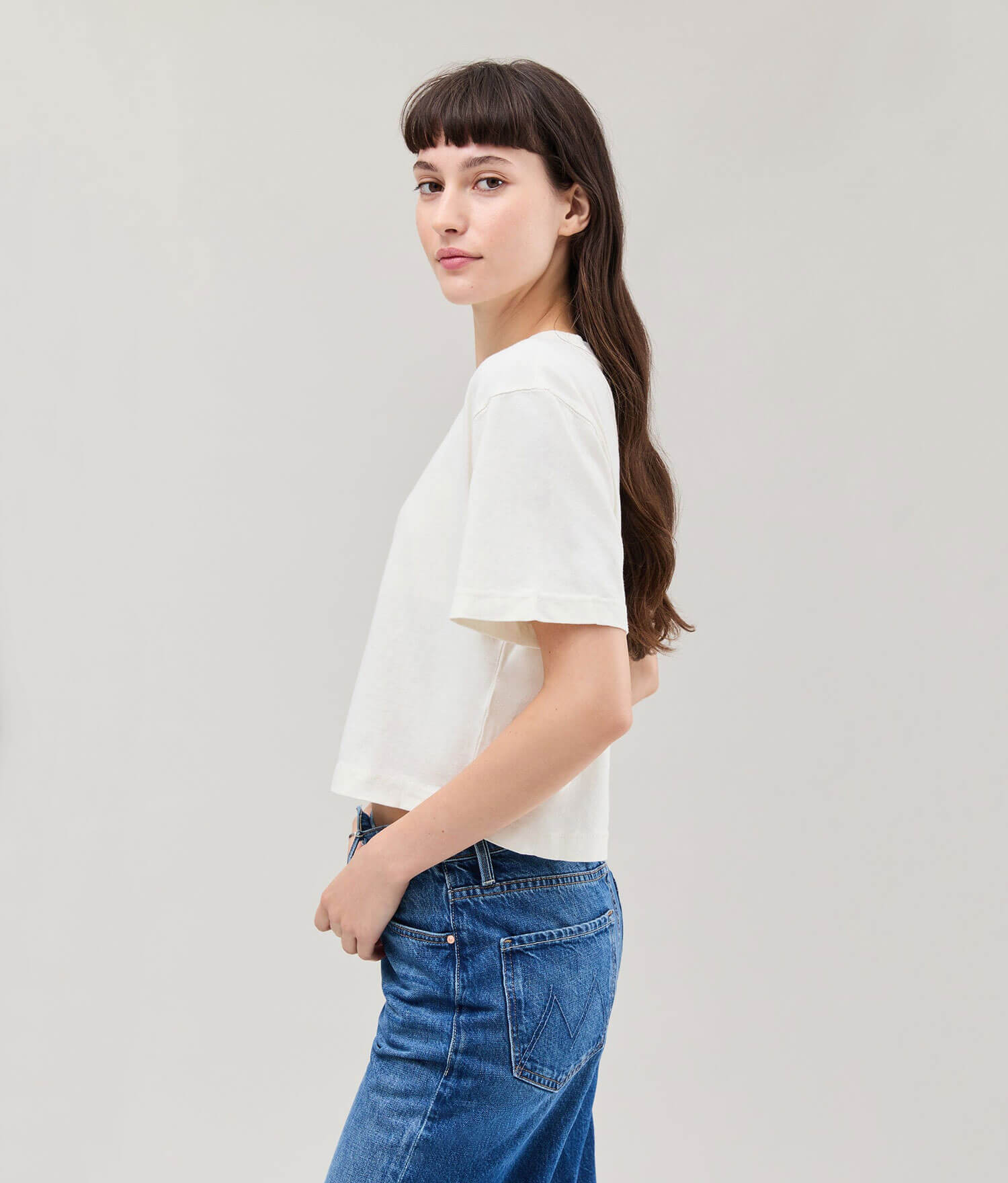 Womens Relaxed Crop Tee - Pigment Dye Jersey - Bone - Image 3