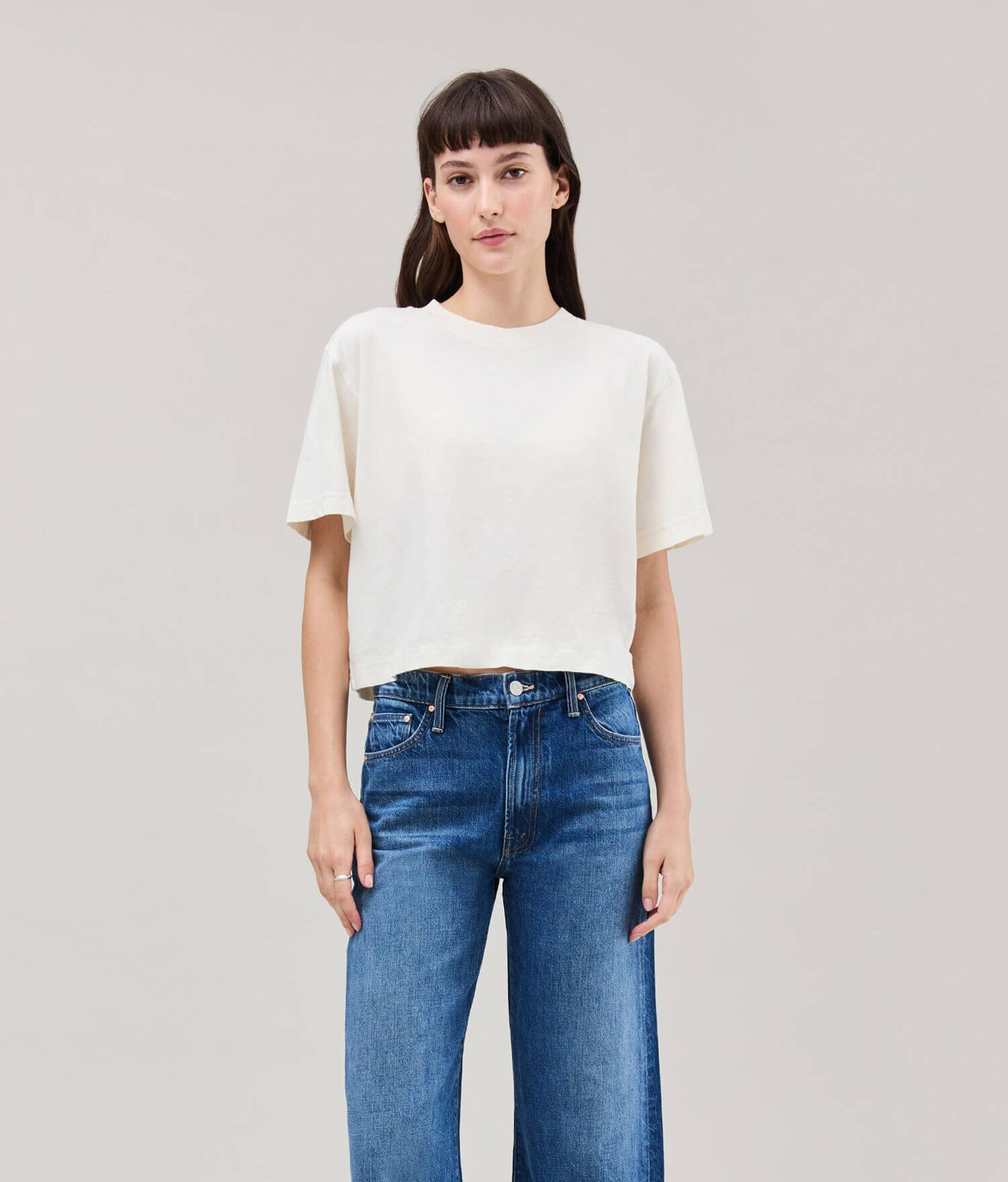 Womens Relaxed Crop Tee - Pigment Dye Jersey - Bone - Image 4