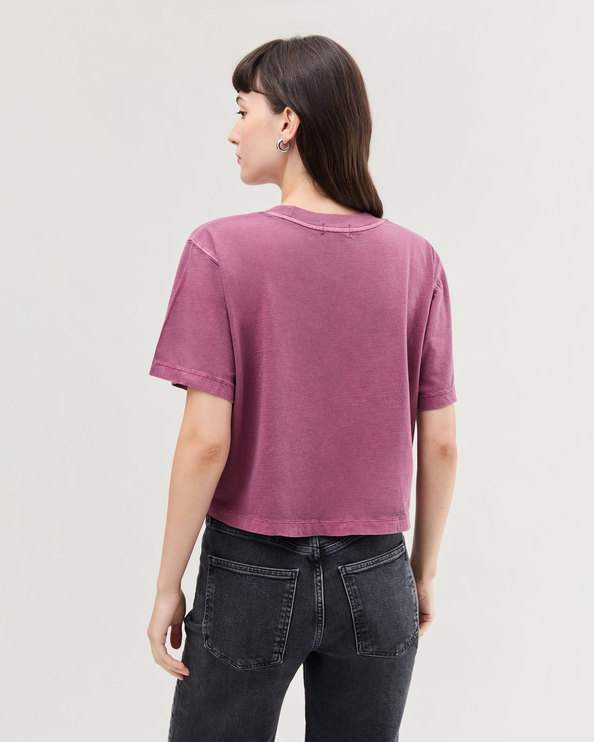 Womens Relaxed Crop Tee - Pigment Dye Jersey - Burgundy - Image 4