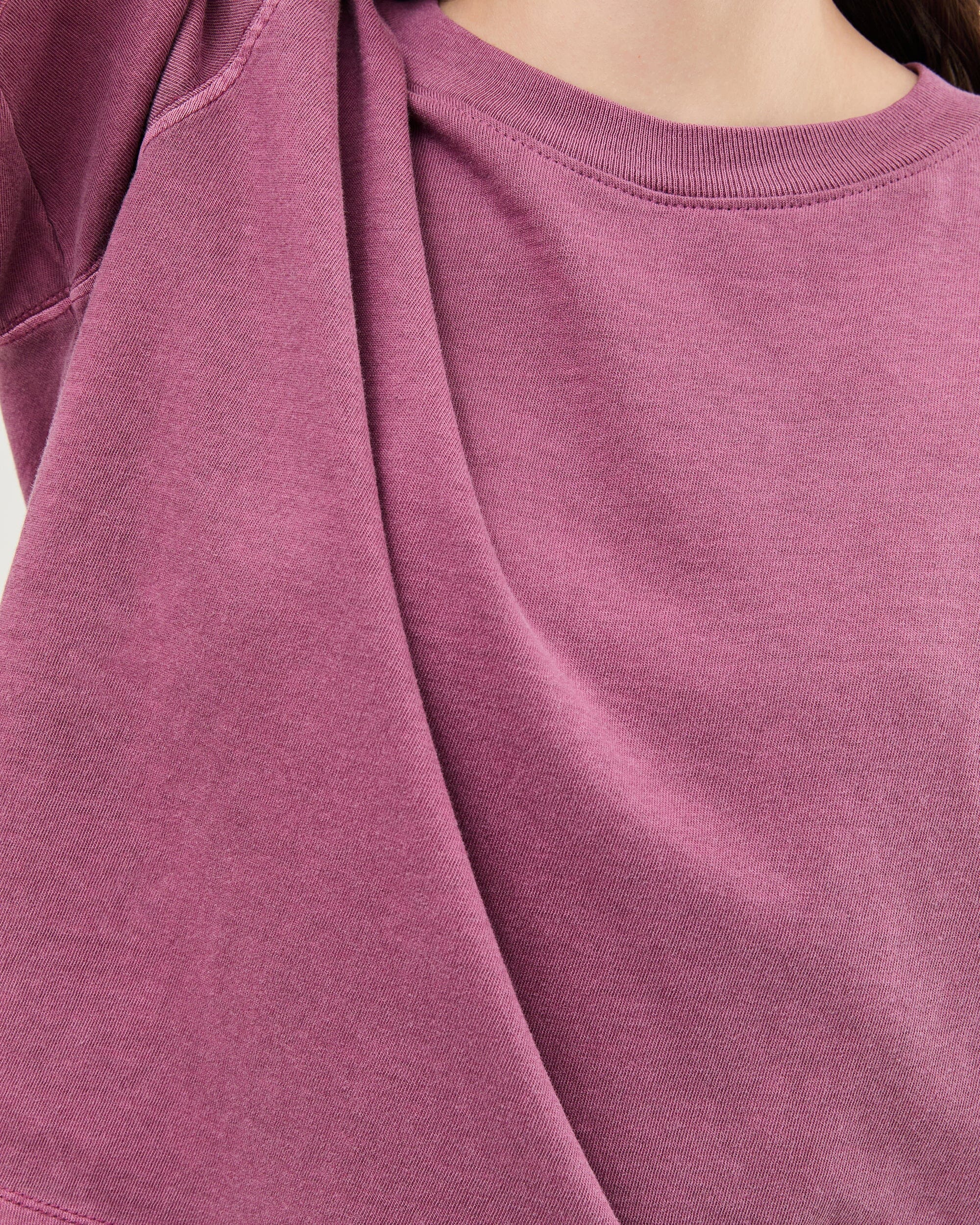 Womens Relaxed Crop Tee - Pigment Dye Jersey - Burgundy - Image 5