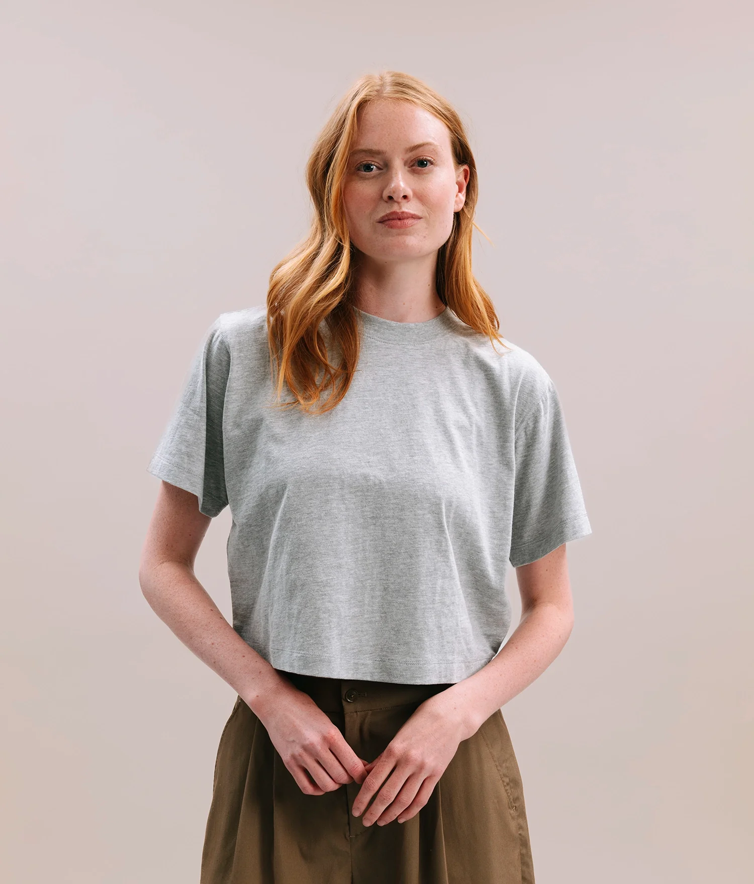 Womens Relaxed Crop Tee - Pigment Dye Jersey - Heather Grey