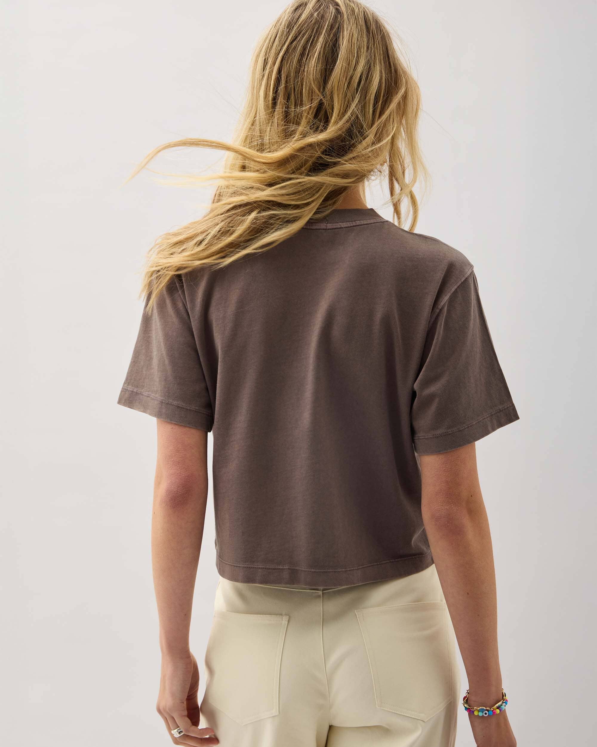 Womens Relaxed Crop Tee - Pigment Dye Jersey - Mole - Image 3