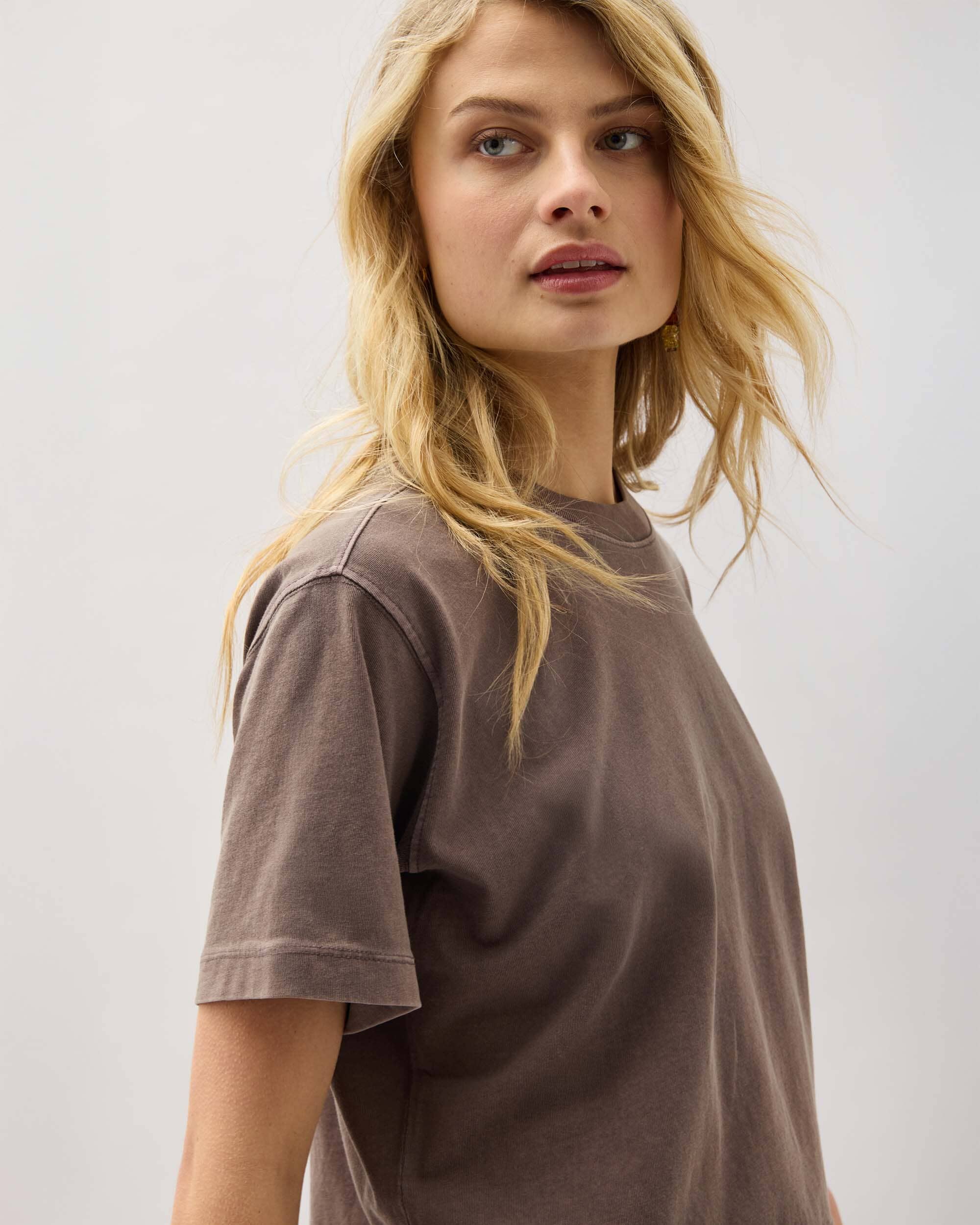 Womens Relaxed Crop Tee - Pigment Dye Jersey - Mole - Image 4