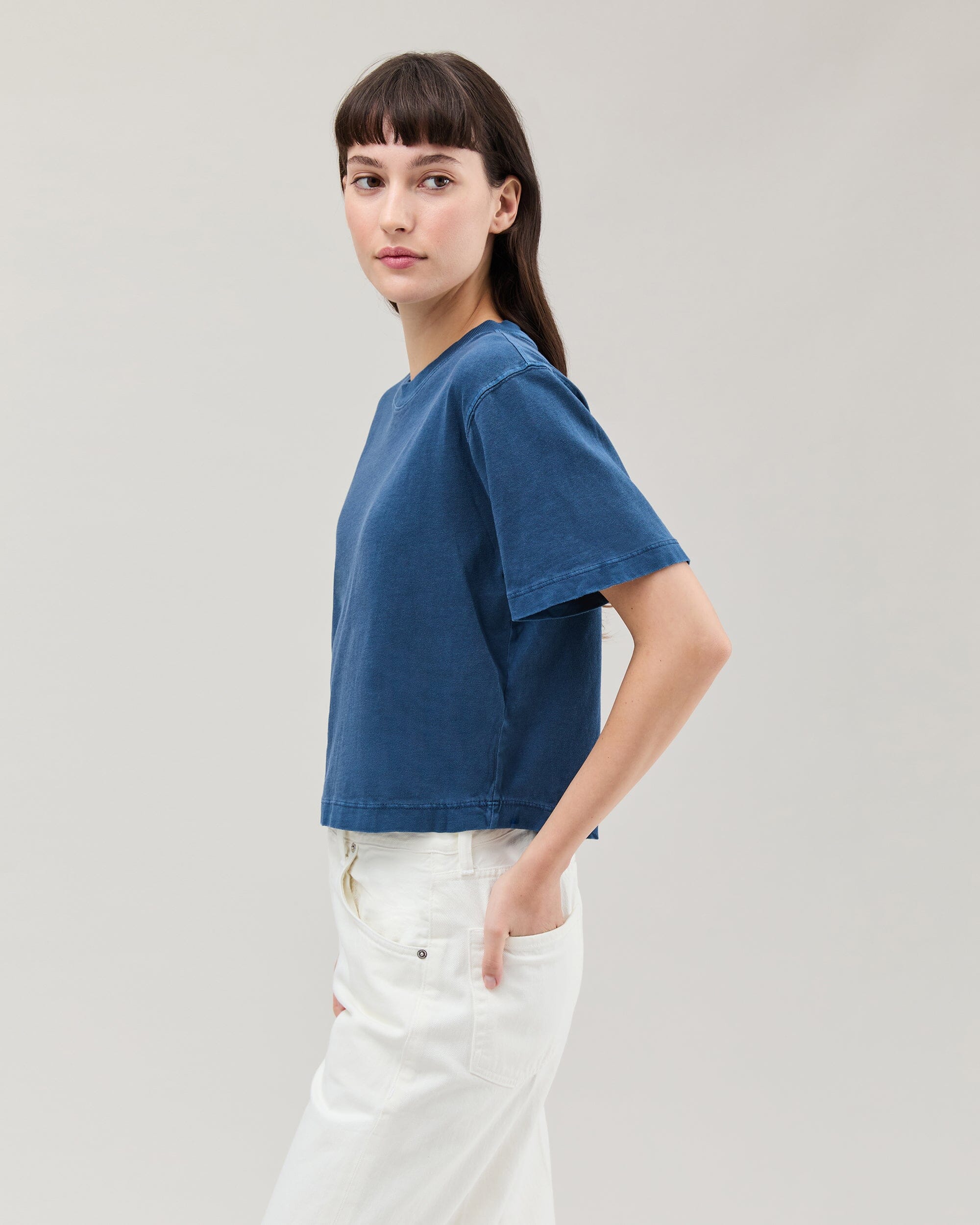 Womens Relaxed Crop Tee - Pigment Dye Jersey - Moonlit Ocean - Image 3