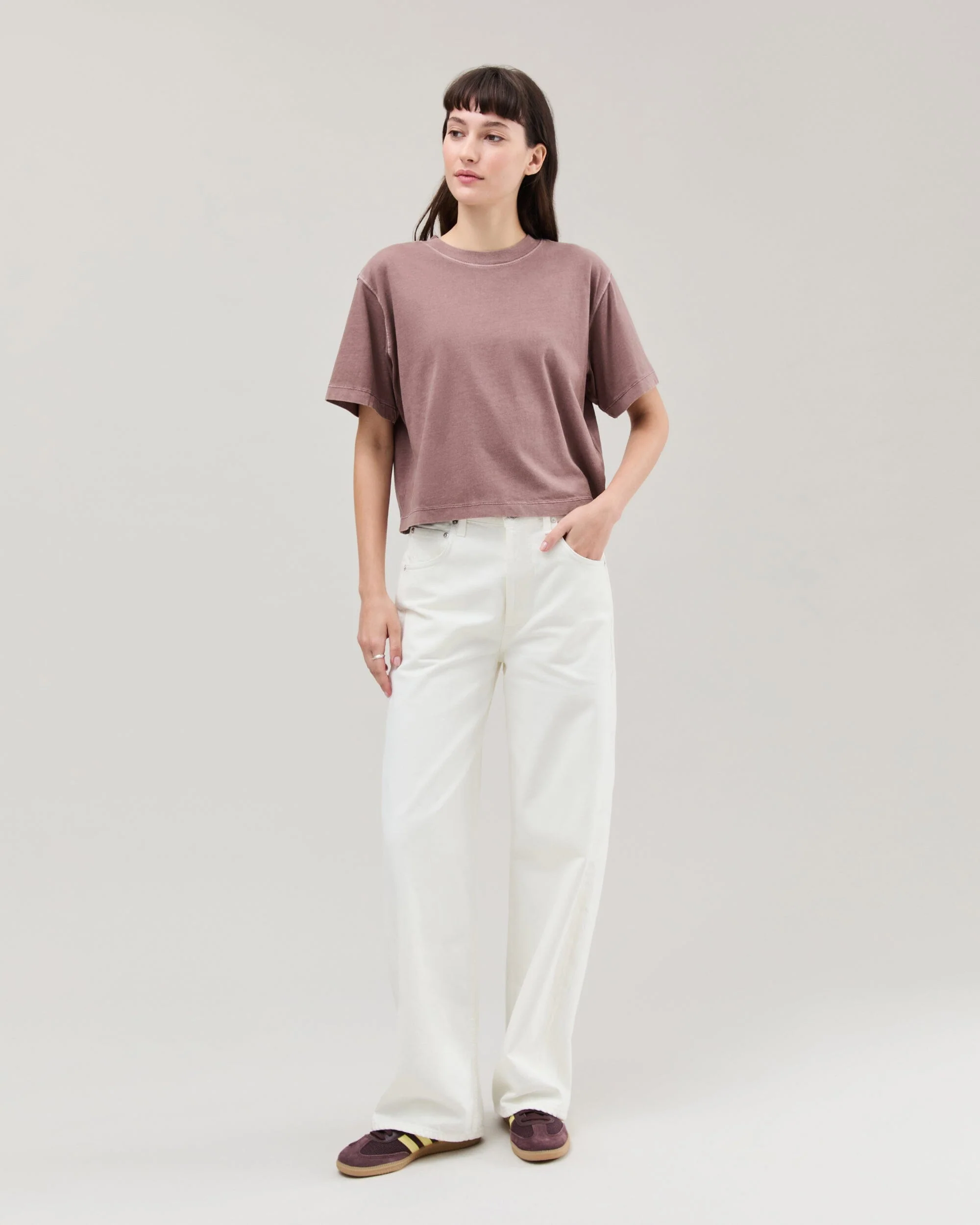 Womens Relaxed Crop Tee - Pigment Dye Jersey - Plum Smoke - Image 2